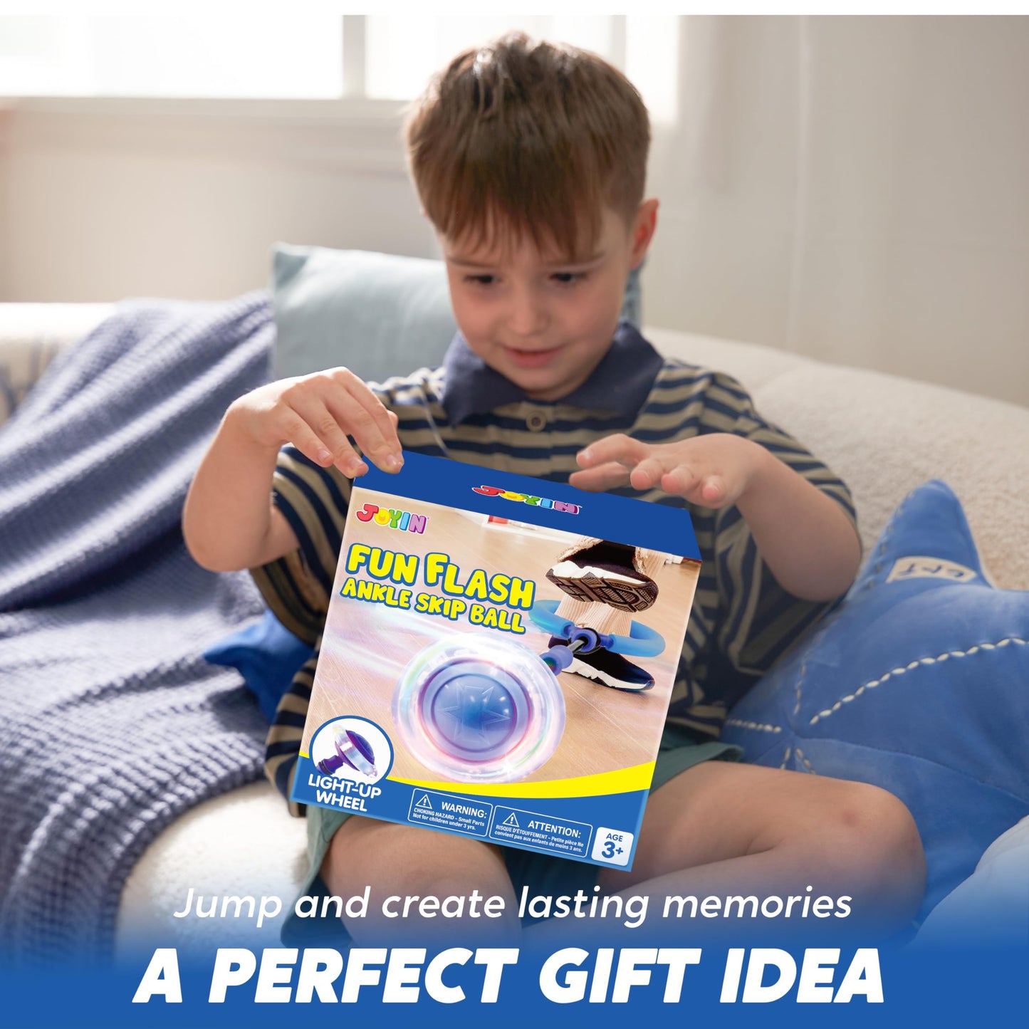 JOYIN Blue Ankle Skip Ball with Flashing Lights – Indoor & Outdoor Fun for Kids