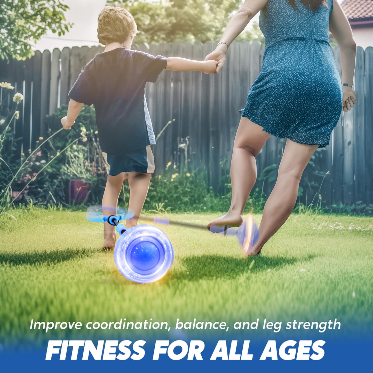 JOYIN Blue Ankle Skip Ball with Flashing Lights – Indoor & Outdoor Fun for Kids