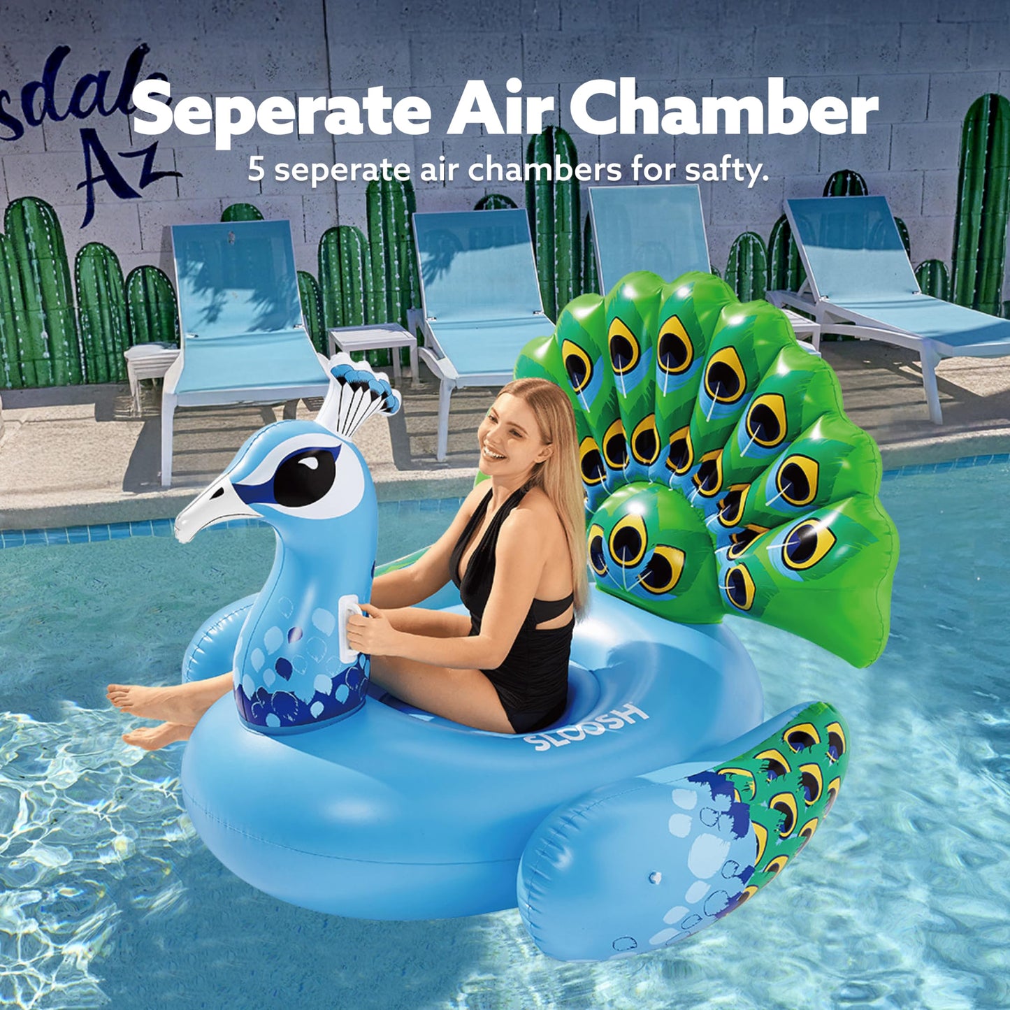JOYIN Inflatable Peacock Pool Float — Giant Blue Peacock for Adults