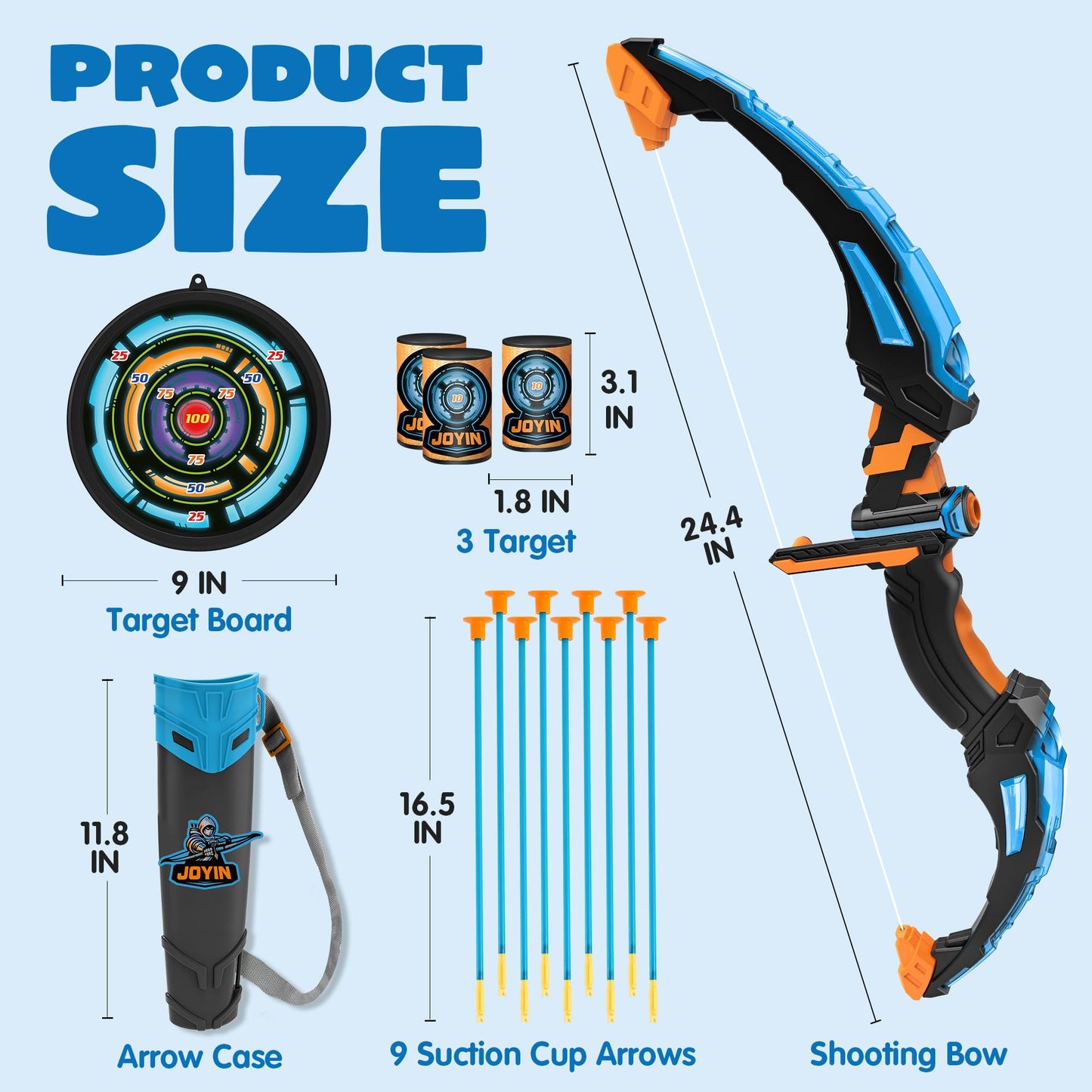 JOYIN LED Bow and Arrow for Kids – Light Up Archery Toy with Suction Arrows, Targets & Case