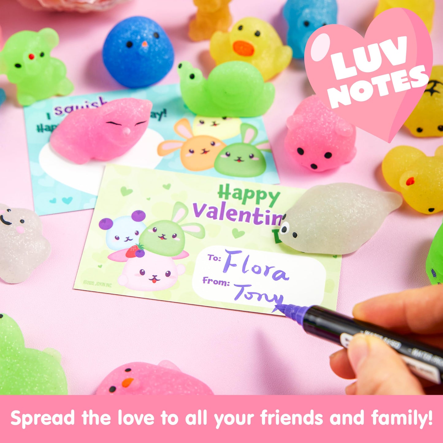 JOYIN 28-Pack Valentines Day Gifts for Kids | Cute Mochi Squishy Toys & Valentines Cards for Classrooms