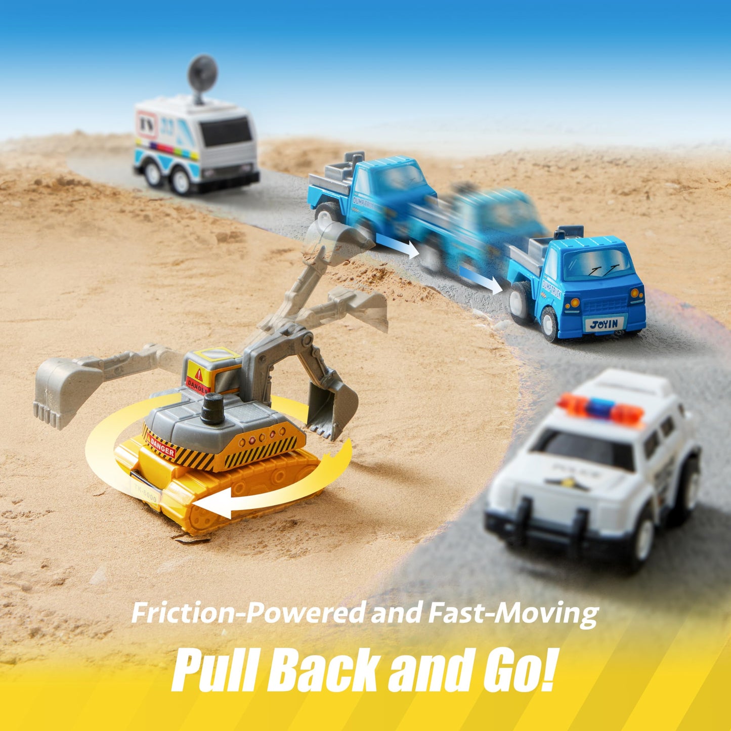 JOYIN 18 Pcs Pull-Back City Cars & Trucks Set — Friction-Powered Toys for Toddlers & Kids