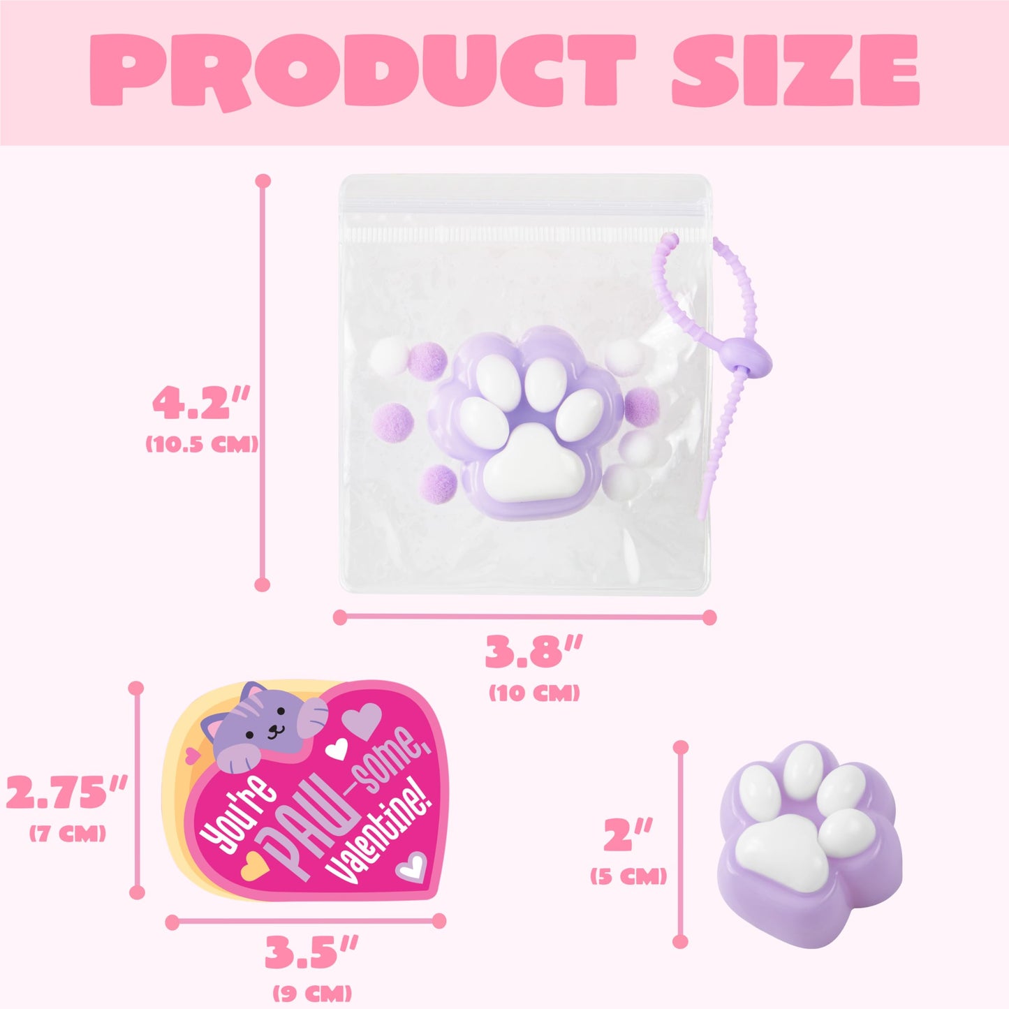 JOYIN 24-Pack Valentine's Cat Paw Fidget Toys with Cards & Keychains — 6 Colors
