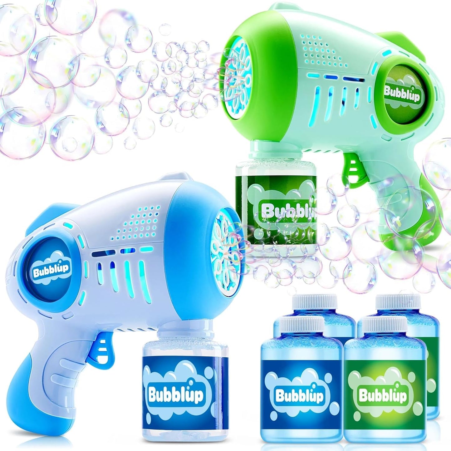 JOYIN 2 Kids Bubble Guns Set with 4 Bottles – LED Bubble Machine, 8-Hole Guns, 10,000+ Bubbles/Min