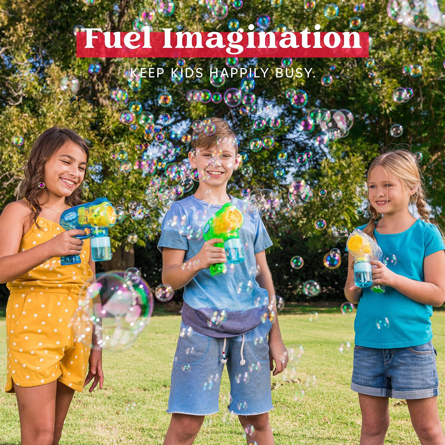 JOYIN 3 Packs Bubble Guns with 3 Solutions – Automatic Bubble Blower for Kids
