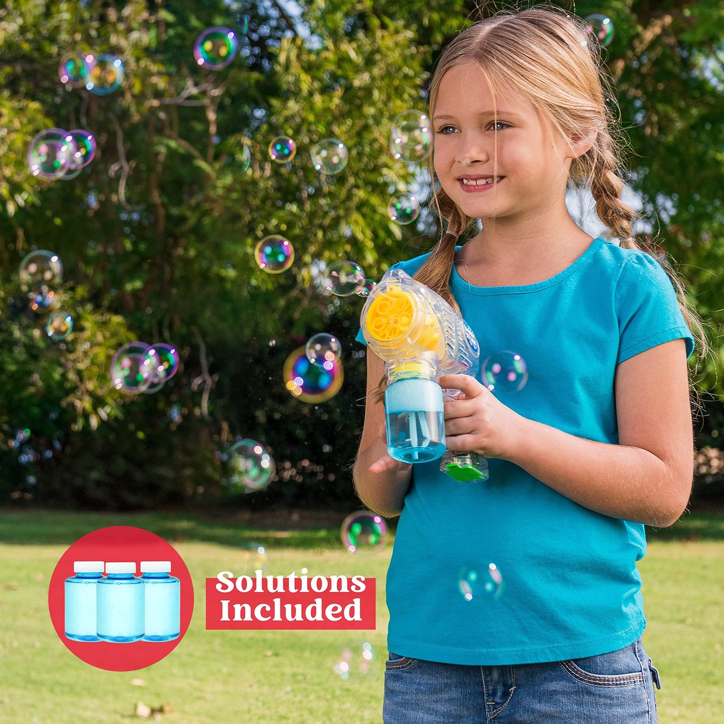 JOYIN 3 Packs Bubble Guns with 3 Solutions – Automatic Bubble Blower for Kids