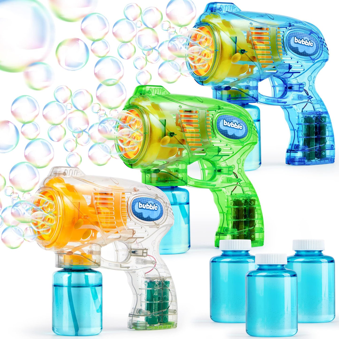 JOYIN 3 Packs Bubble Guns with 3 Solutions – Automatic Bubble Blower for Kids