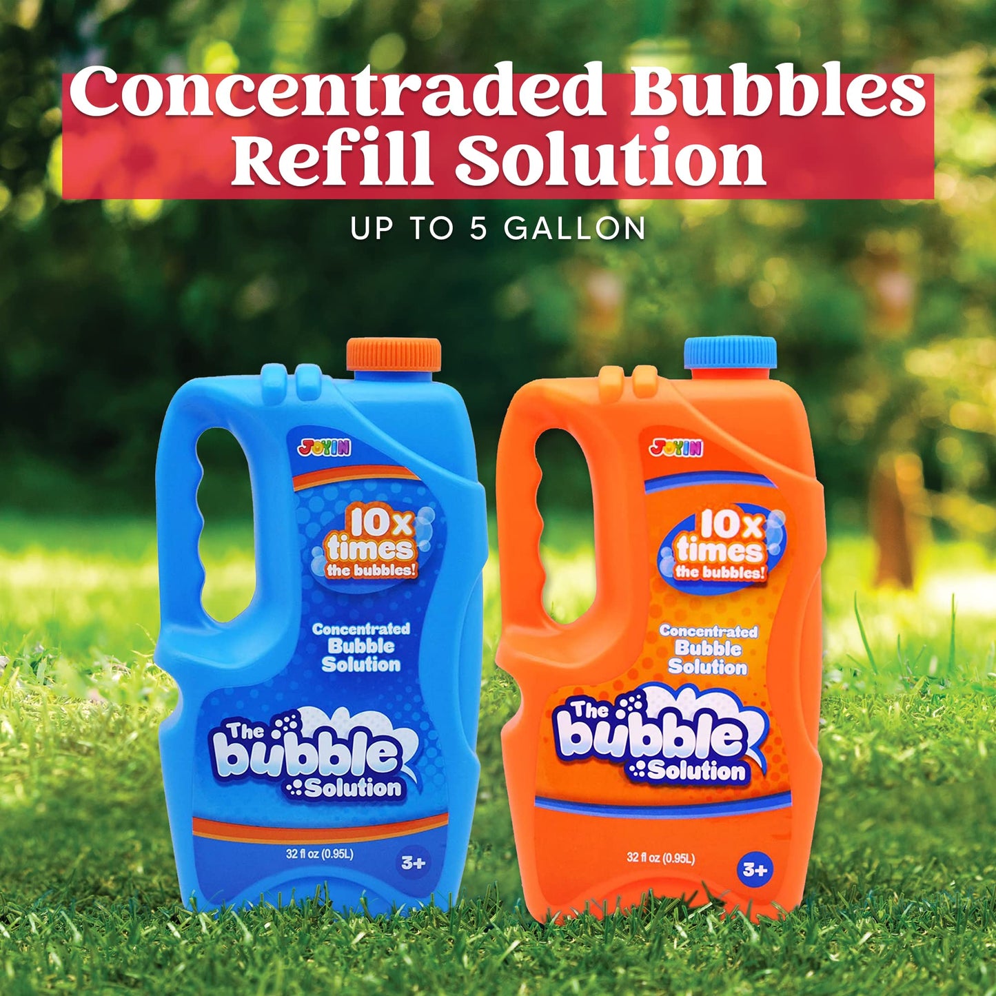 JOYIN 2 Bottles Bubbles Refill Solutions 64oz – Premium Concentrated Bubble Fluid for Machines, Wands & Toys