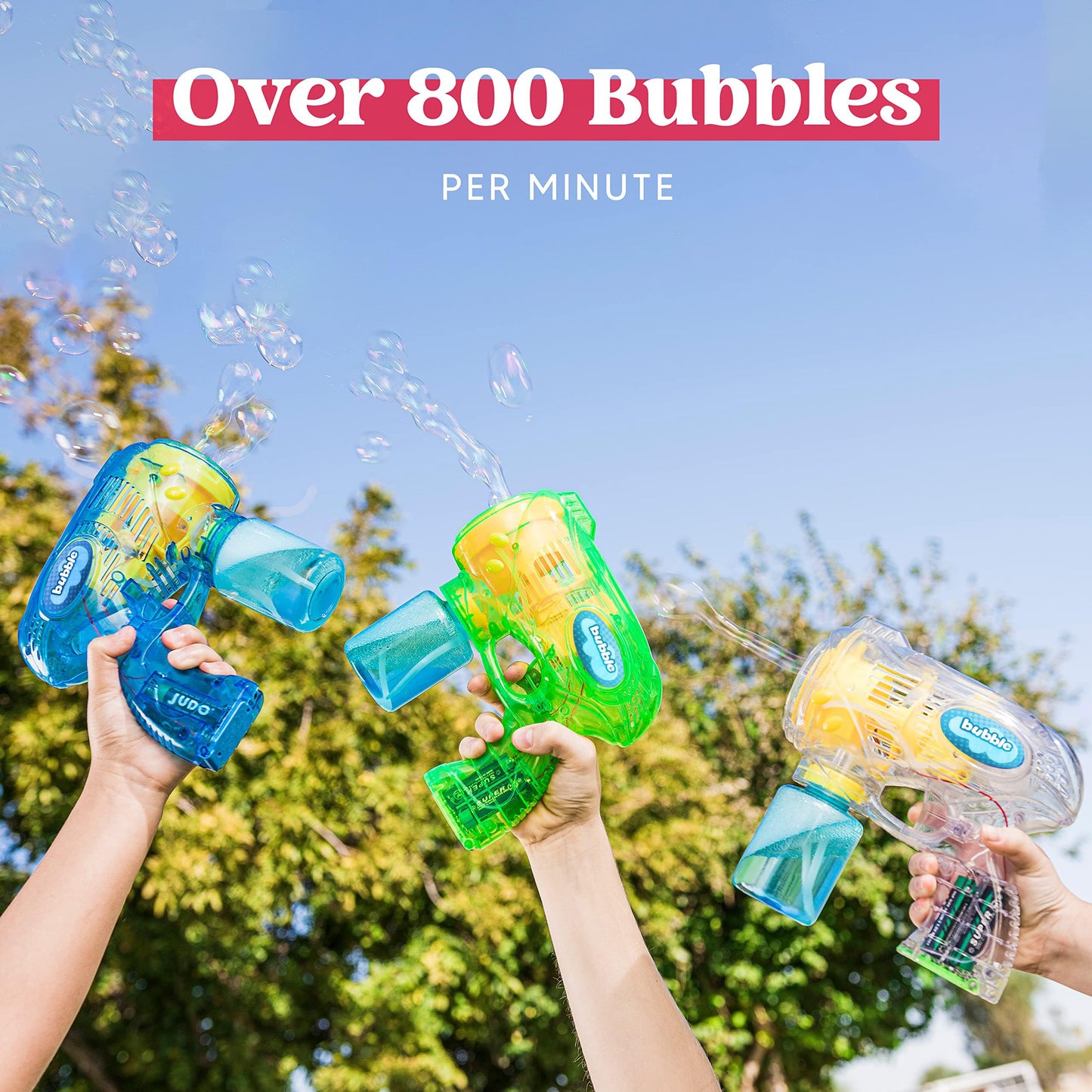 JOYIN 3 Packs Bubble Guns with 3 Solutions – Automatic Bubble Blower for Kids
