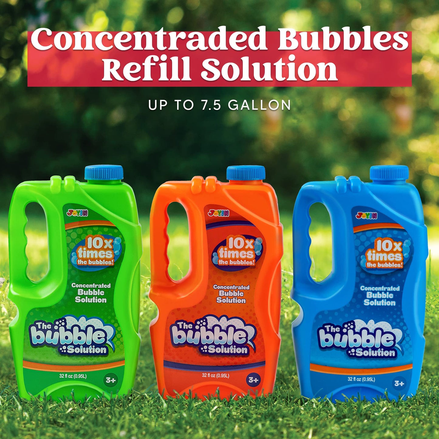 JOYIN 3-Pack 32 oz Bubble Solution Refills – Up to 7.5 Gallons for Bubble Machines