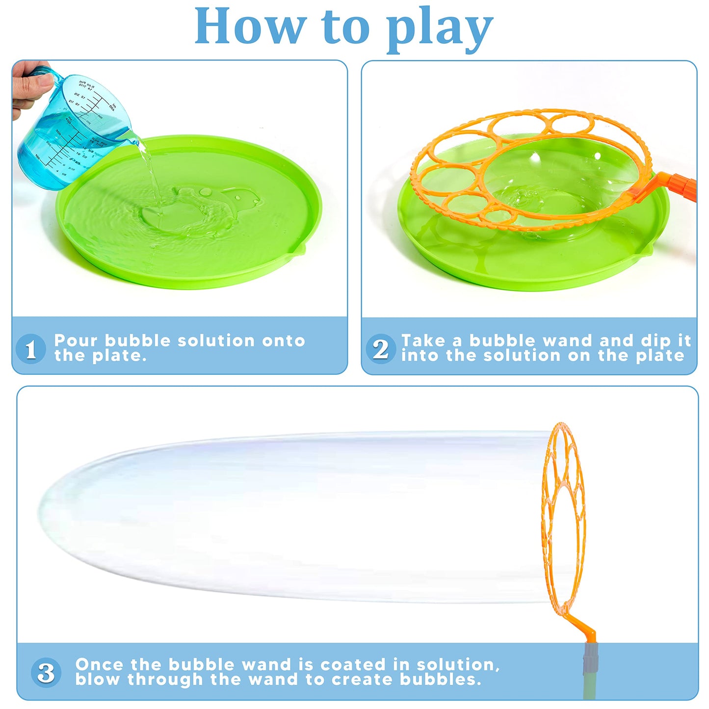 JOYIN Big Bubble Wands Set with Tray – 21-inch Giant Bubbles for Outdoor Fun, 6-Pcs Solution Included