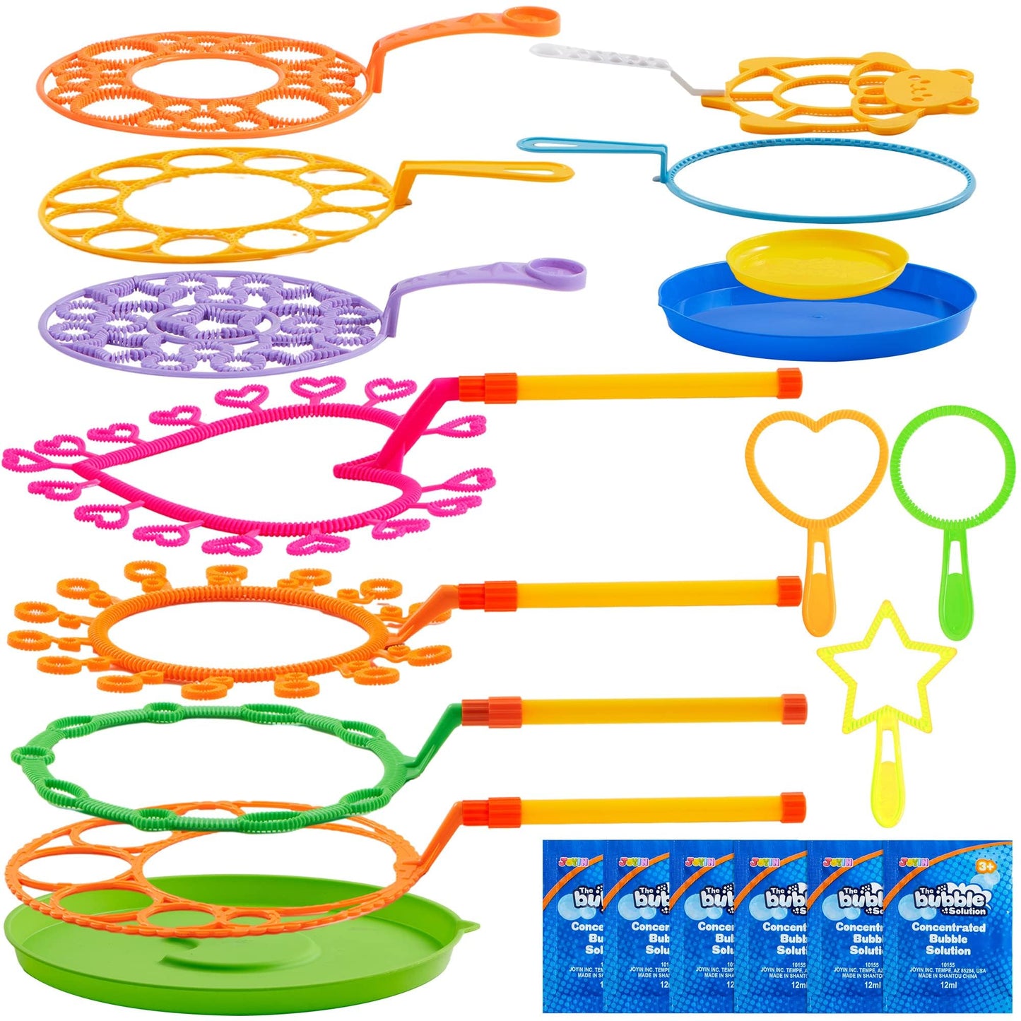 JOYIN Big Bubble Wands Set with Tray – 21-inch Giant Bubbles for Outdoor Fun, 6-Pcs Solution Included