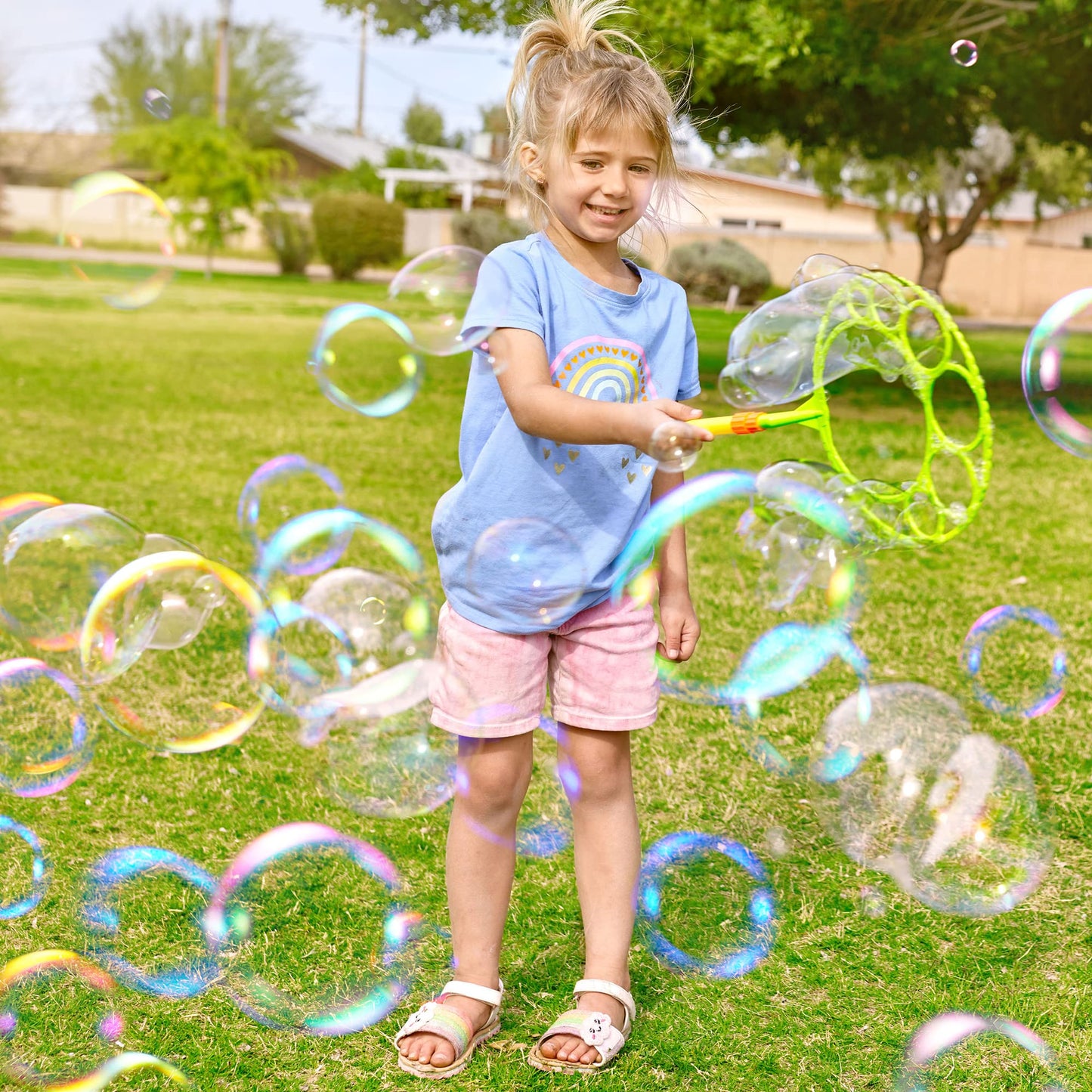 JOYIN Big Bubble Wands Set with Tray – 21-inch Giant Bubbles for Outdoor Fun, 6-Pcs Solution Included