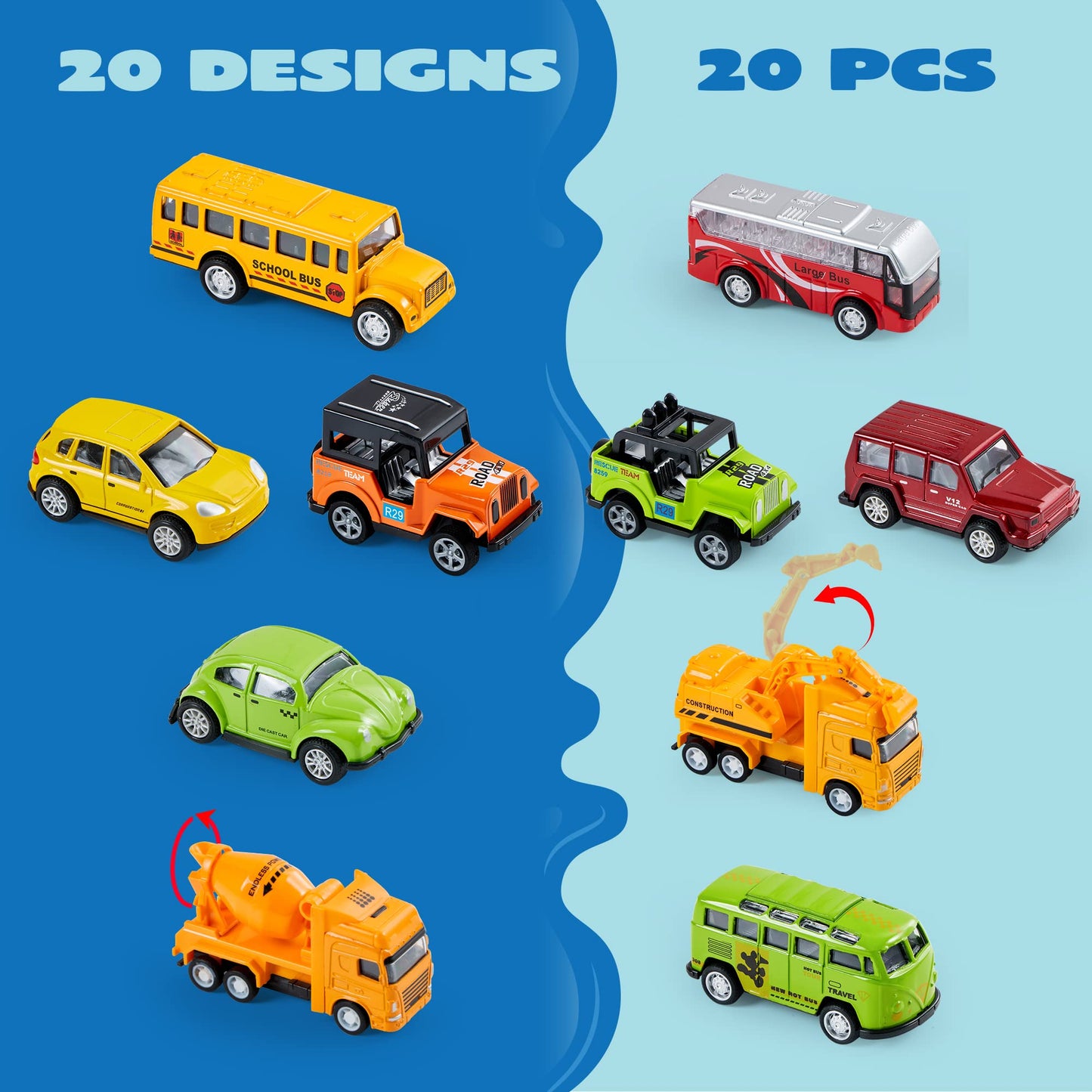 JOYIN 20PCS Die Cast Pull Back Cars — Metal Toy Cars Set for Toddlers