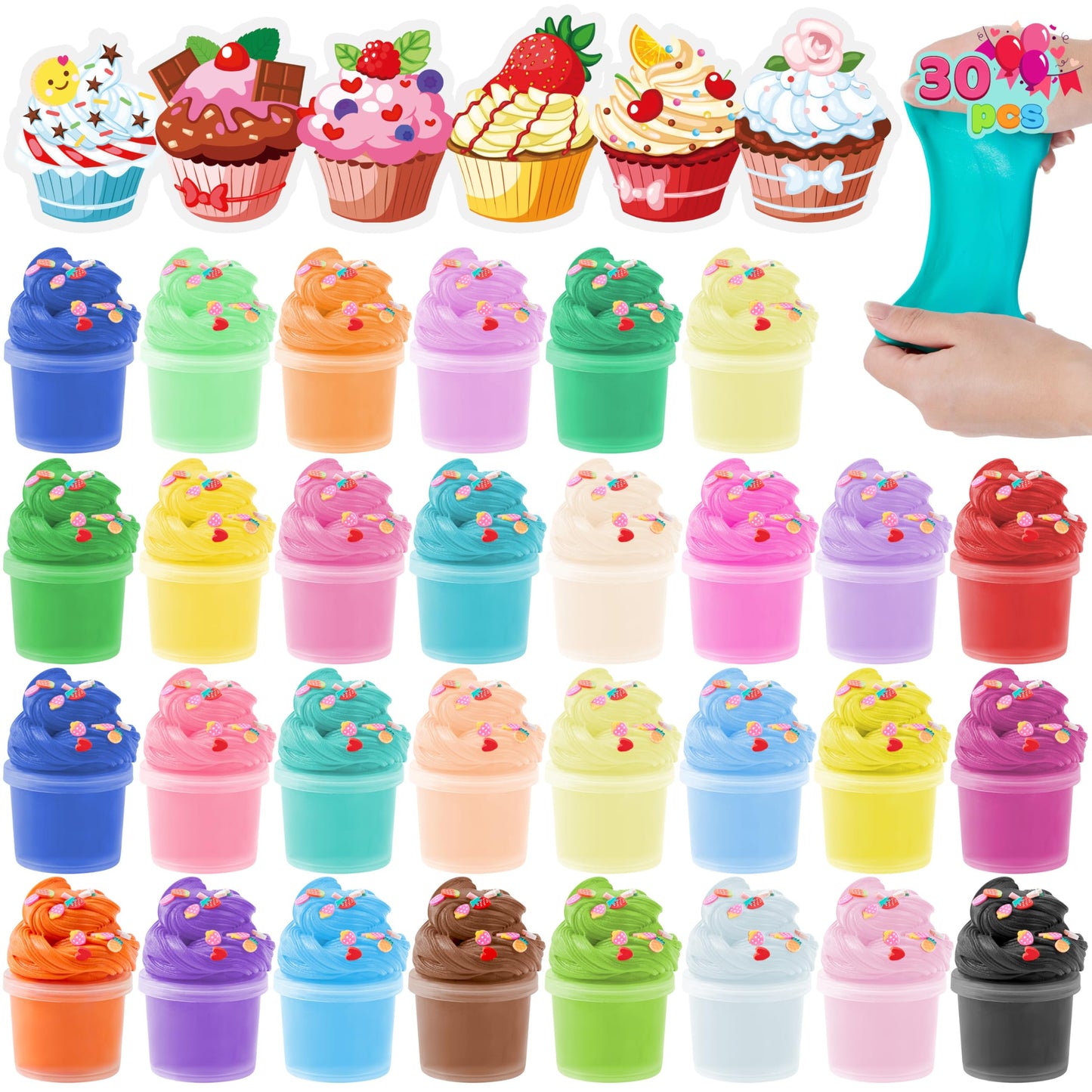 JOYIN 30 Pcs Valentines Day Butter Slime Set with Rubber Slices & Dessert Cards | Soft, Non-Sticky Stress Relief Slime