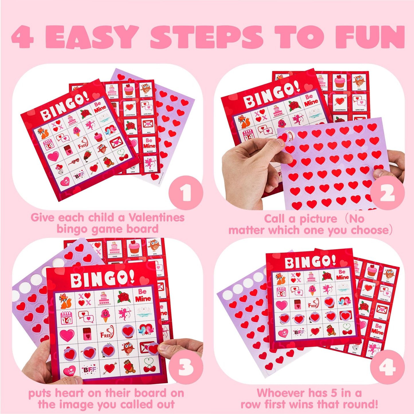 JOYIN Valentines Day Bingo Game Cards (5x5) – 28-Player Set for Kids, Classroom & Family Fun