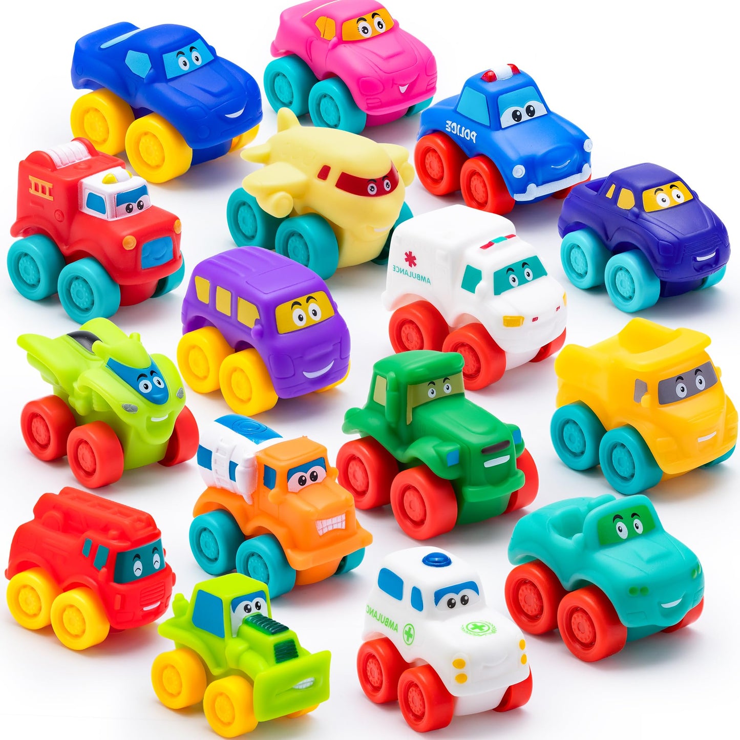 JOYIN Cartoon Cars Bath Toys — Soft Rubber Mini Vehicles for Toddlers