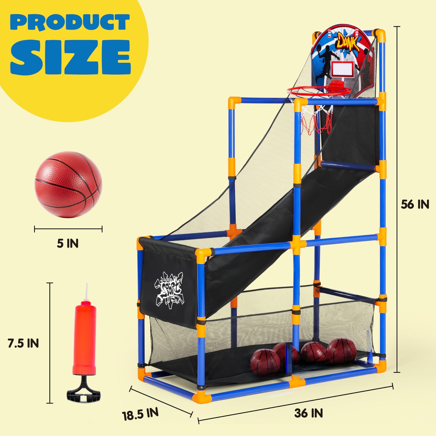 JOYIN Arcade Basketball Game Set — Indoor/Outdoor Play for Kids 3–12, 4 Balls & Pump Included