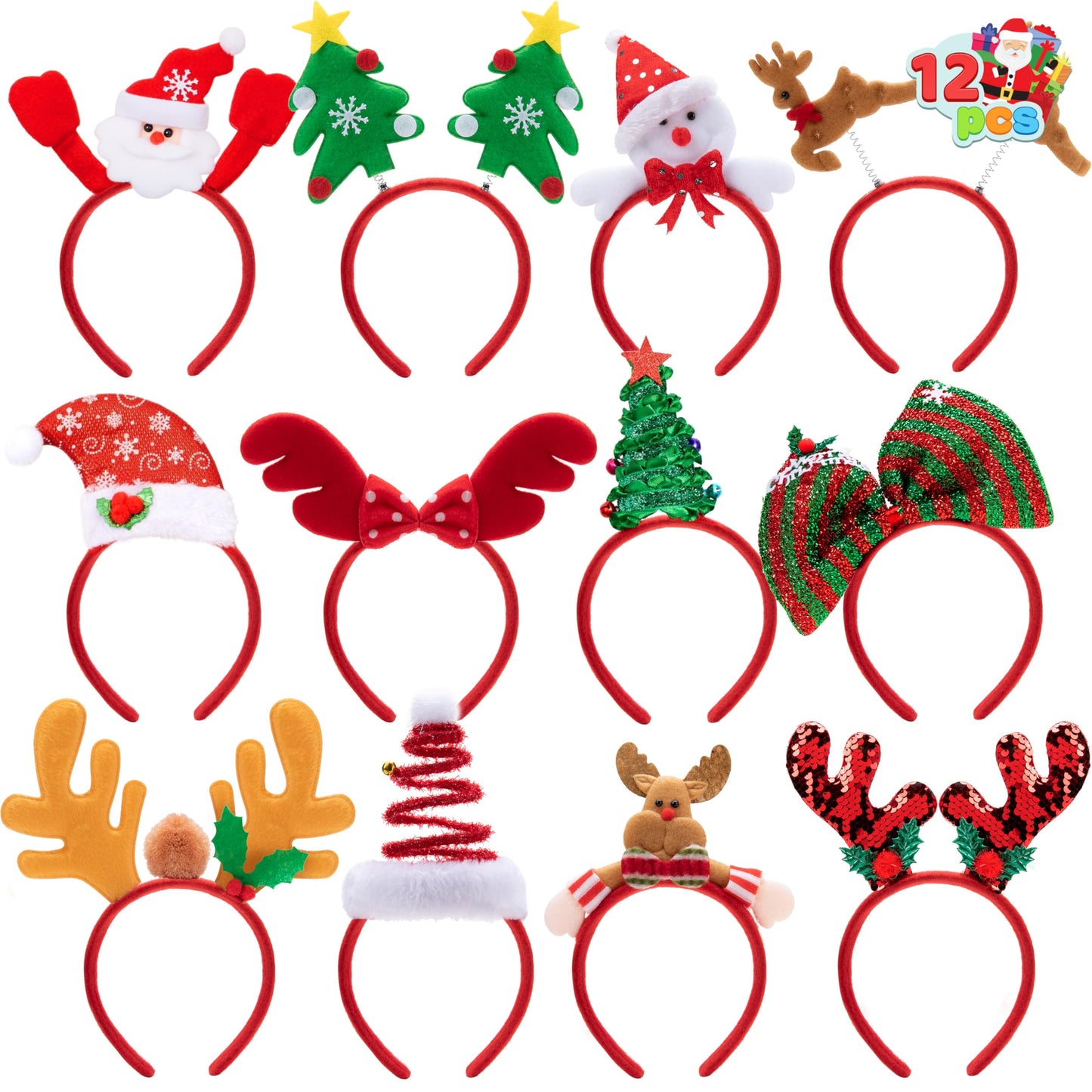 JOYIN 12 Packs Christmas Headbands – Assorted Holiday Party Accessories