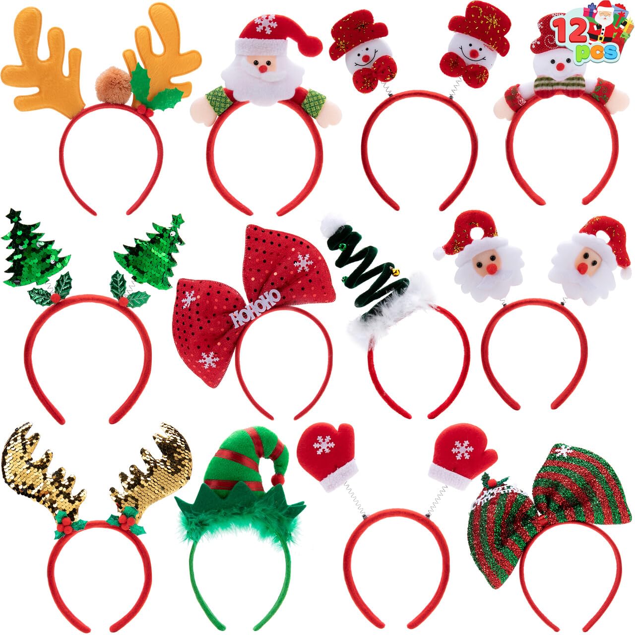 JOYIN 12 Pack Christmas Headbands – 4 Styles 3D Hats for All Ages