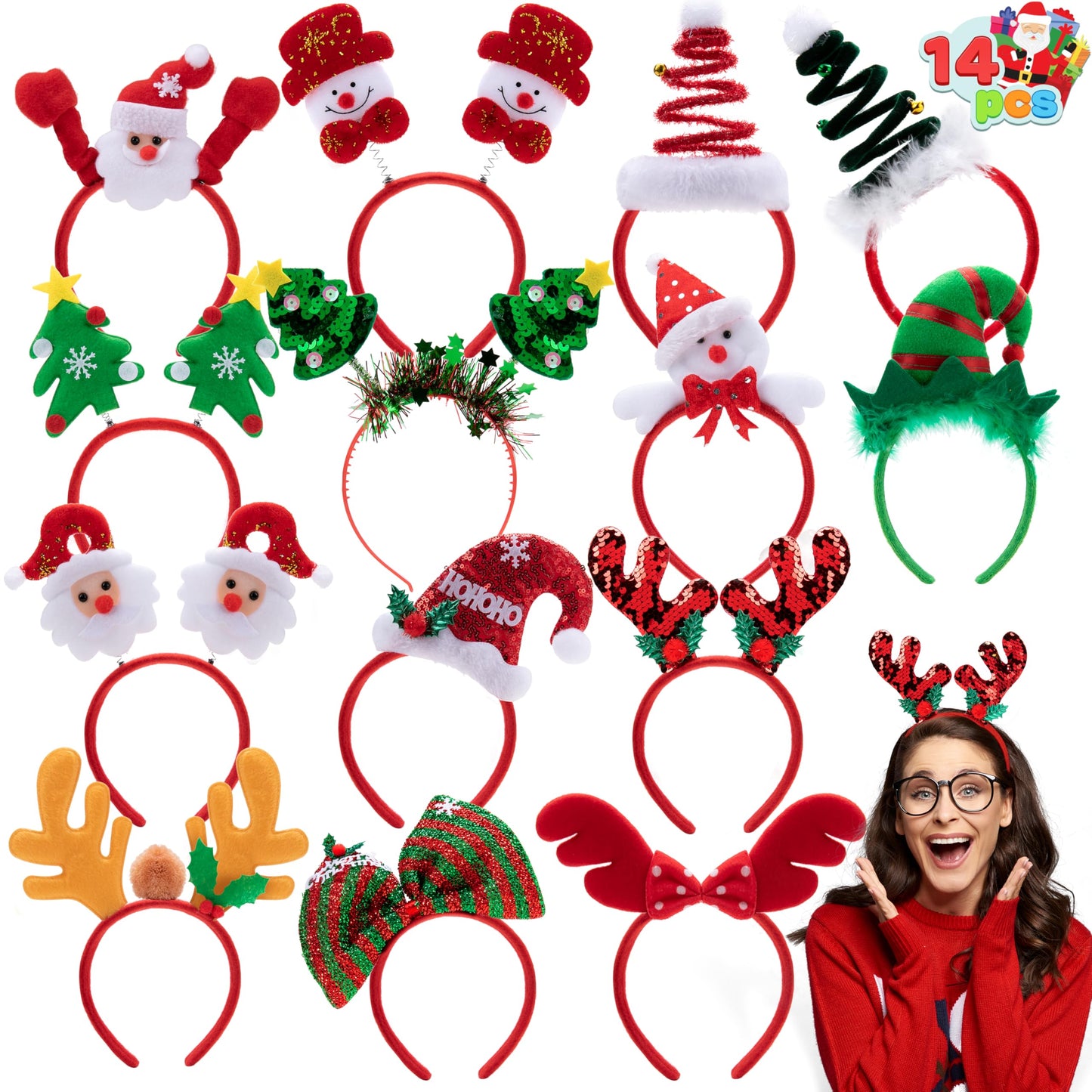 JOYIN 14 PCS Christmas Headbands Set – 14 Unique 3D Designs for Kids, Women, and Men