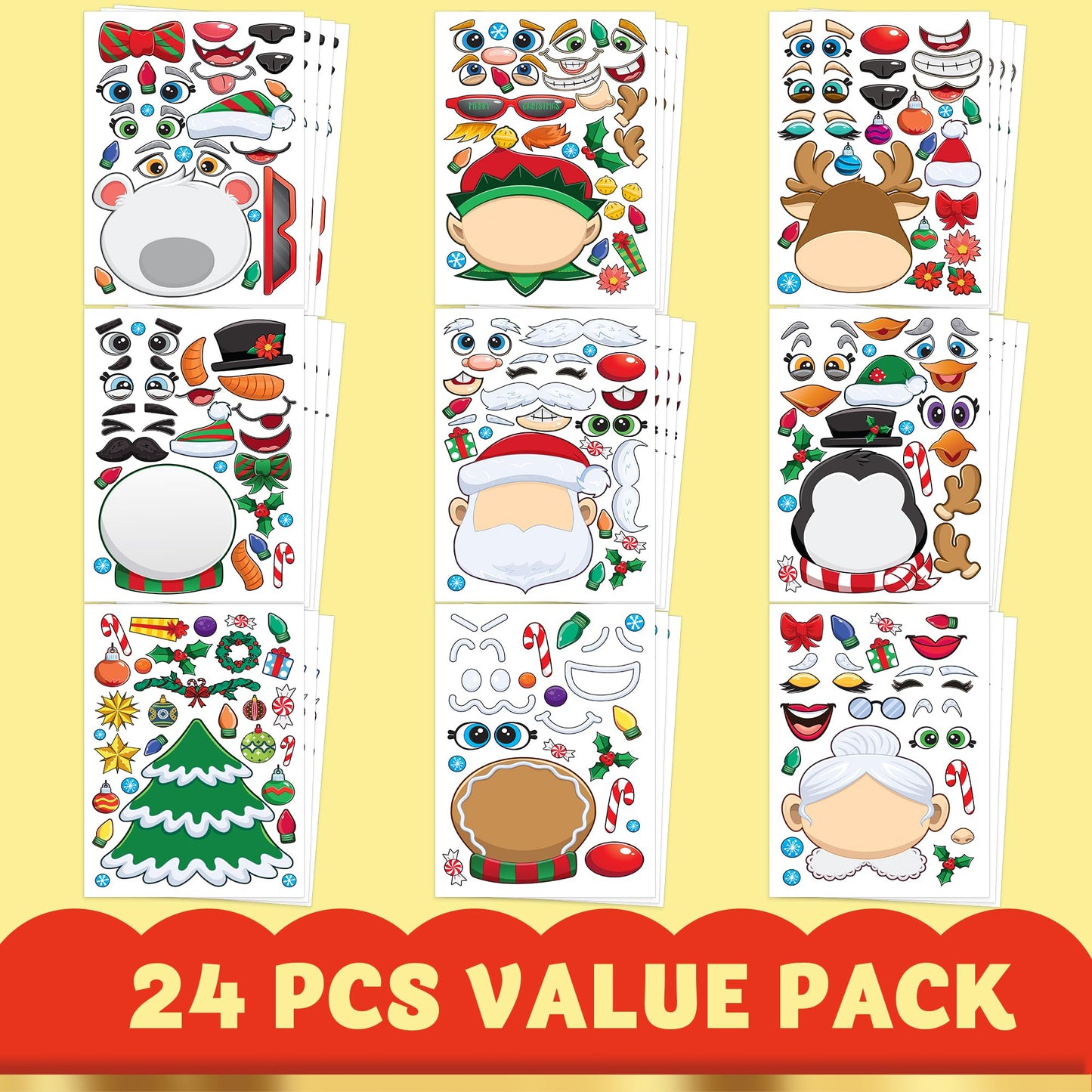 JOYIN 24 Pcs Christmas Make-a-face Stickers – Create Elf, Santa, Snowman & More