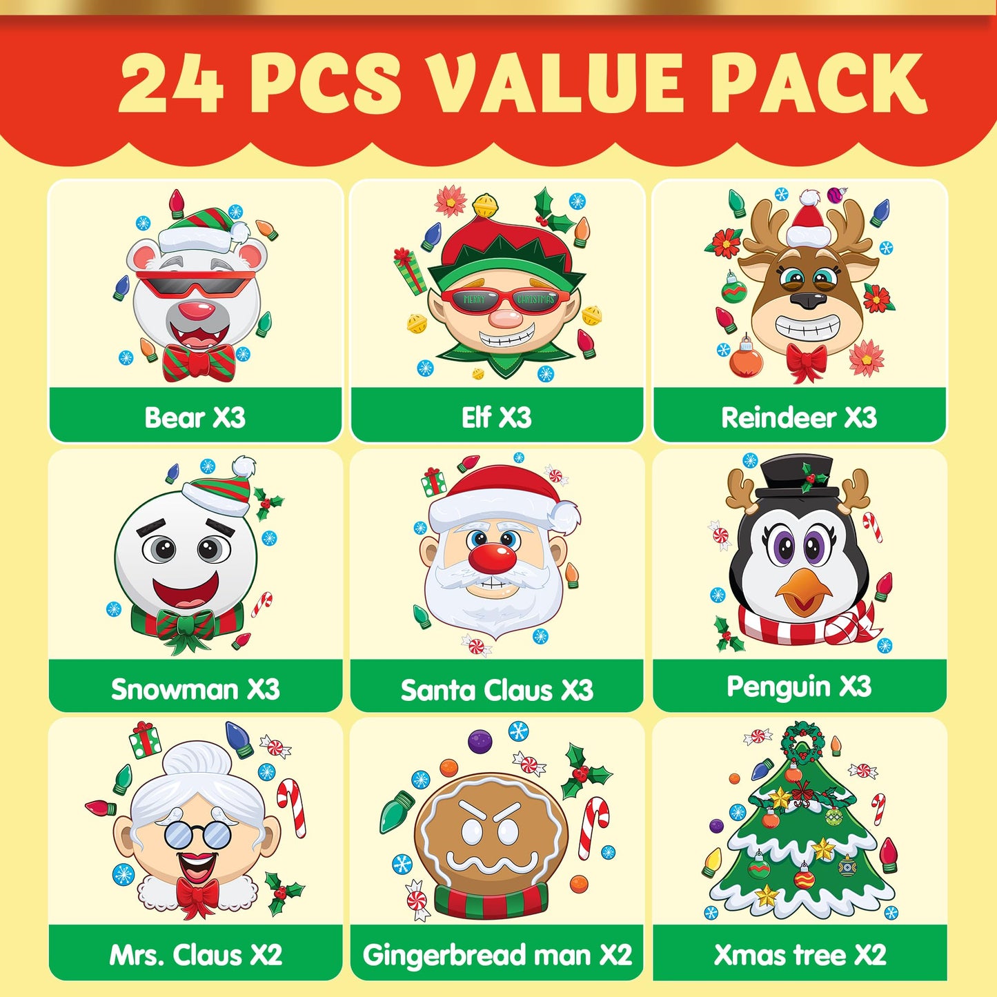 JOYIN 24 Pcs Christmas Make-a-face Stickers – Create Elf, Santa, Snowman & More