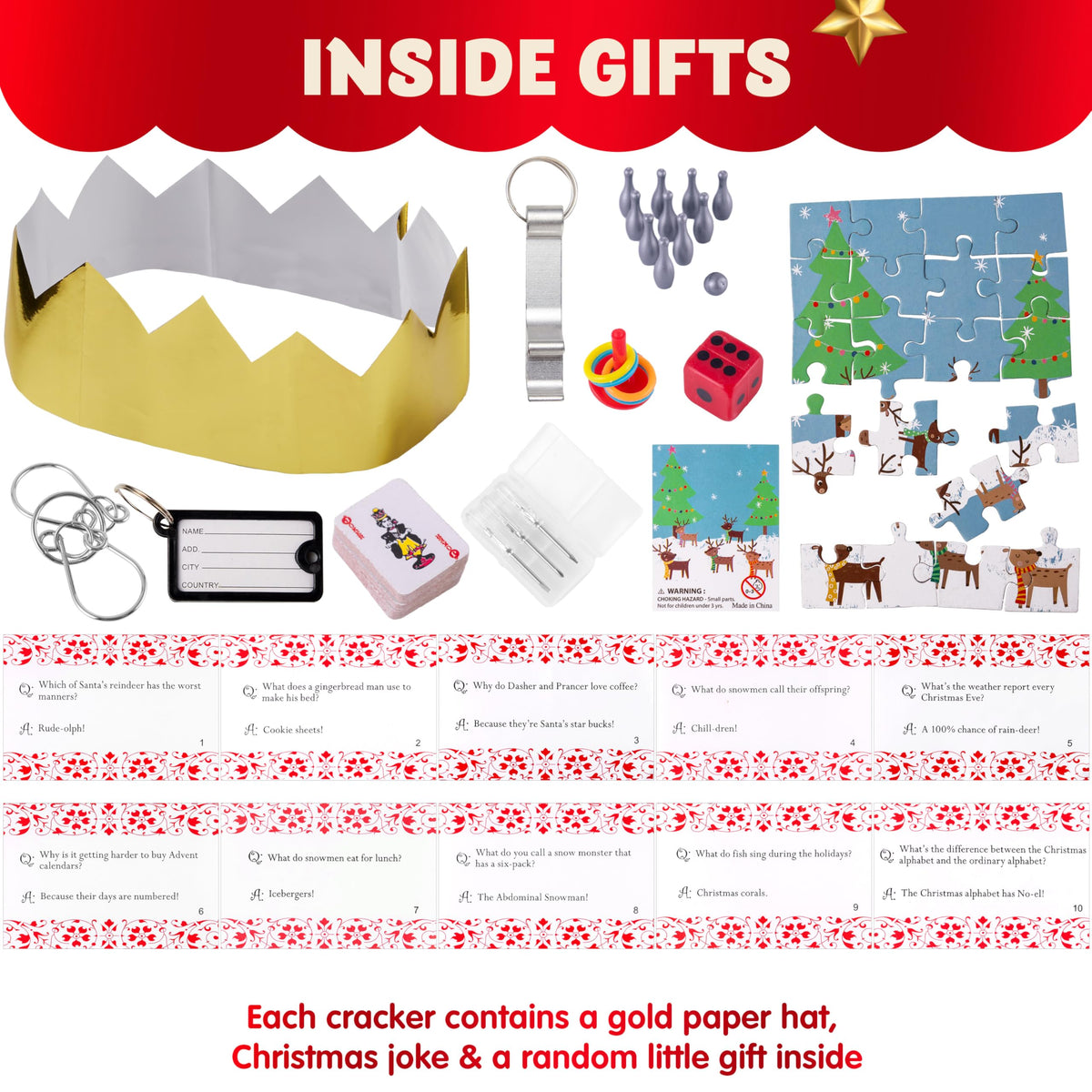 JOYIN 10-Pack Christmas No-Snap Party Favors — Hats, Jokes & Gifts for Holiday Table Decor
