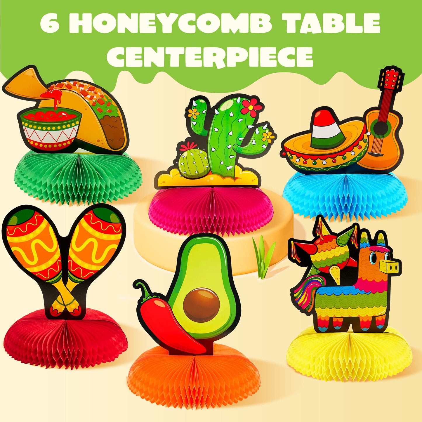 JOYIN Cinco de Mayo Honeycomb Centerpiece 6 Pack – 8.5 inch Table Decor