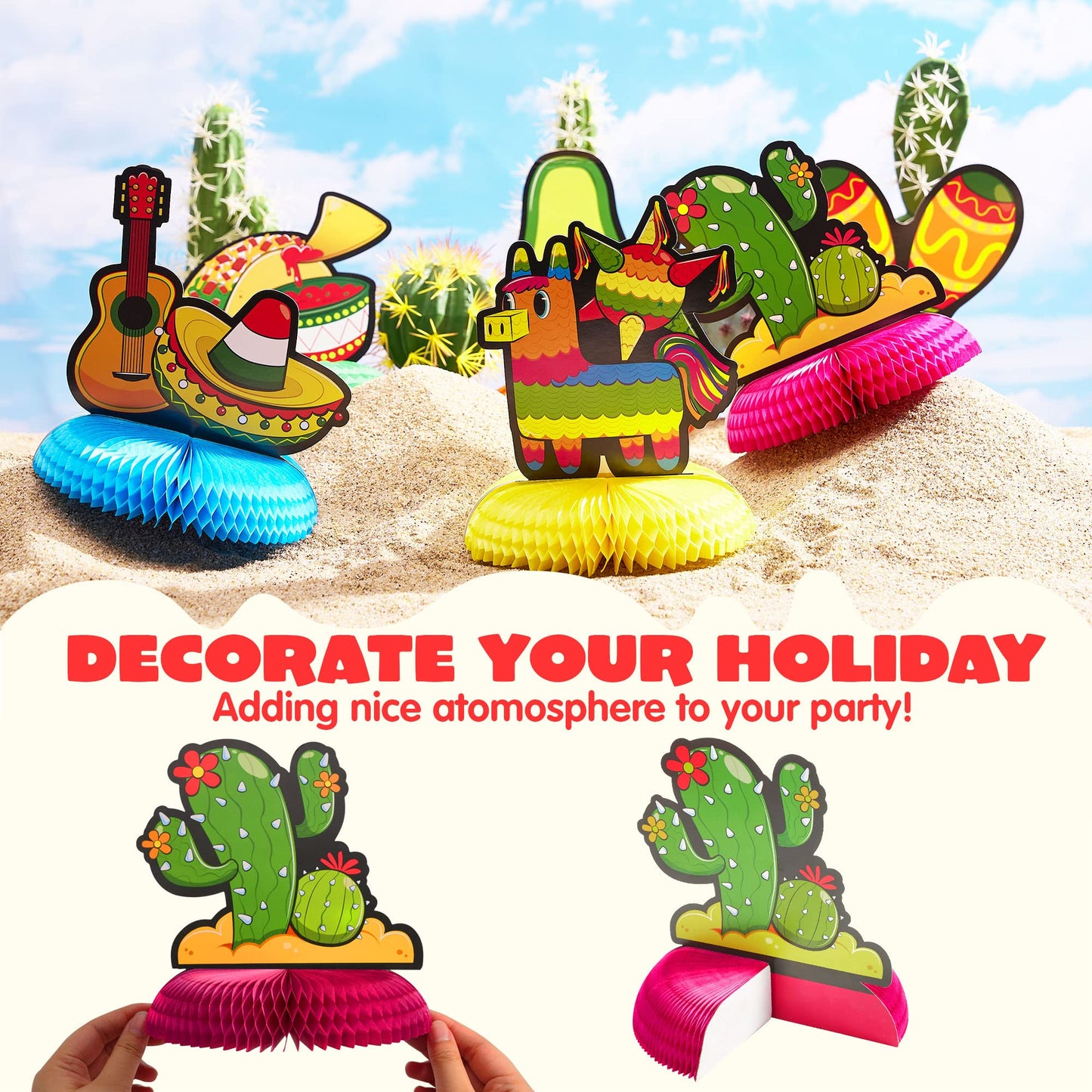 JOYIN Cinco de Mayo Honeycomb Centerpiece 6 Pack – 8.5 inch Table Decor