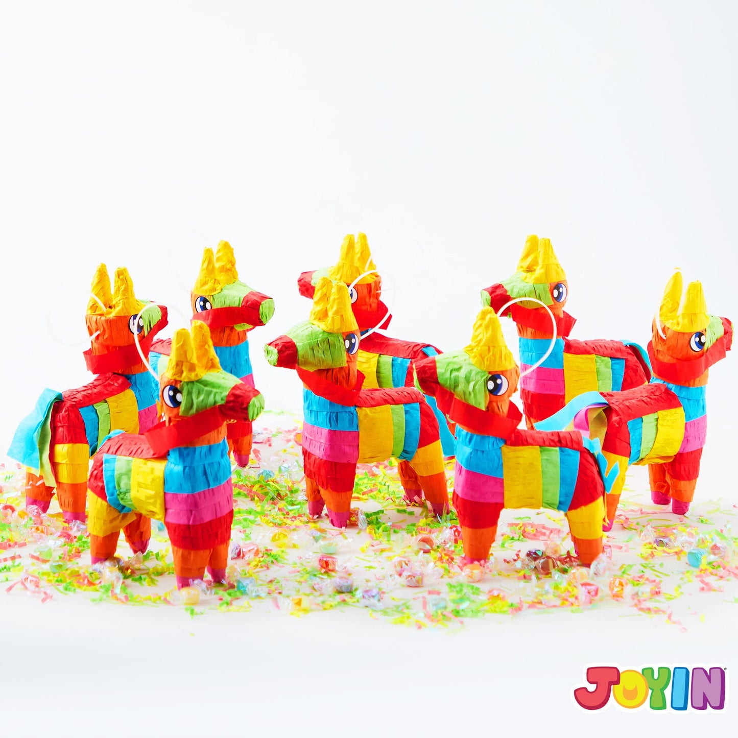 JOYIN Cinco De Mayo 8 Pcs Mini Donkey Pinatas – Rainbow Color, 5.7 x 7.5 in