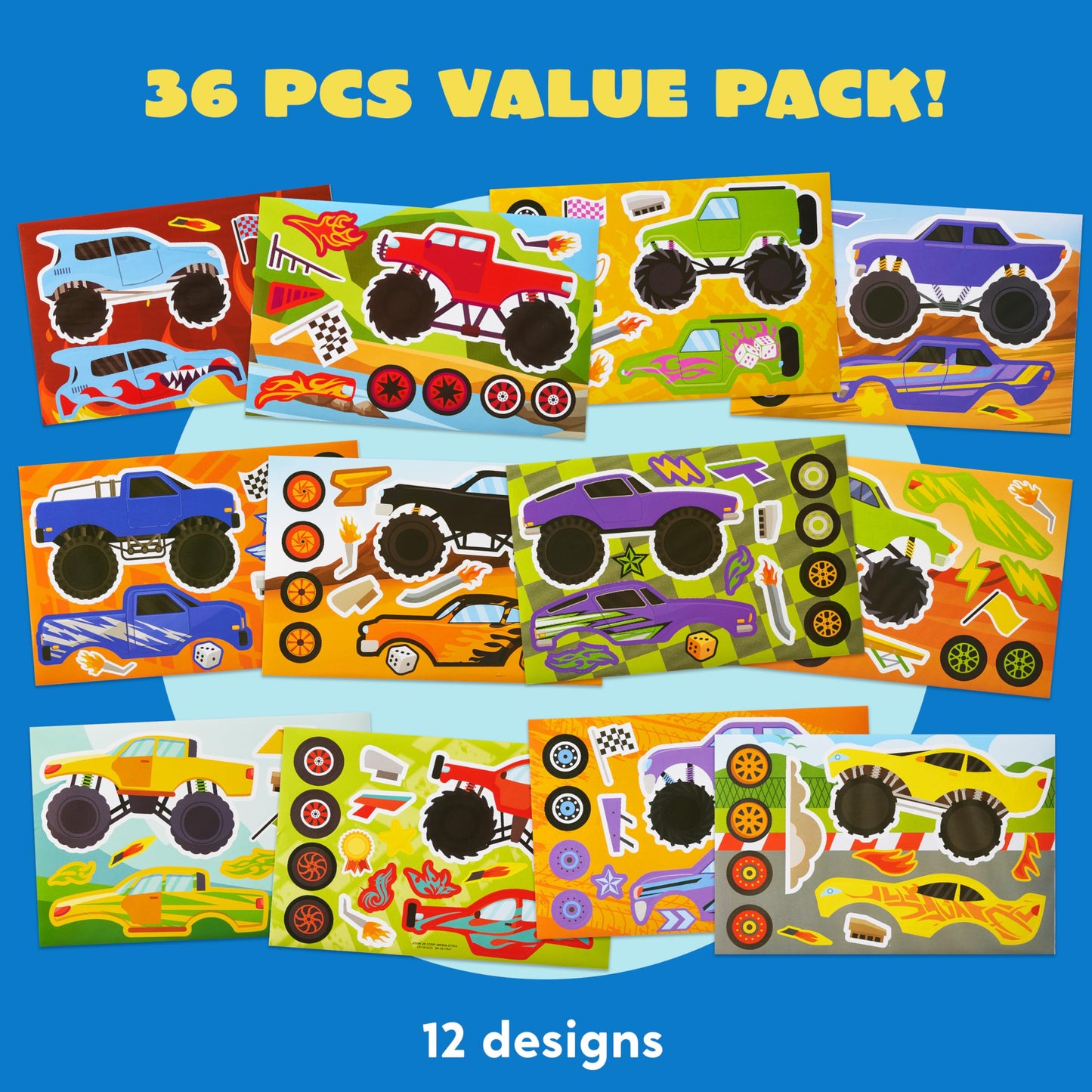 JOYIN Make-a-Face Stickers — 36 Sheets Monster Truck Faces for Parties & Crafts