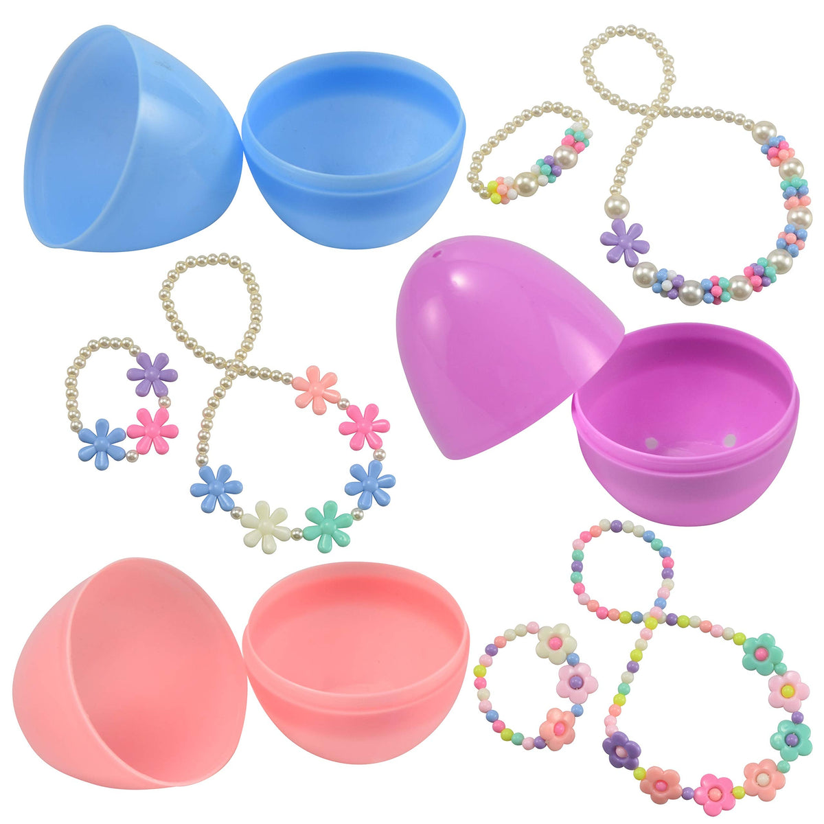 JOYIN 12-Pack Prefilled Easter Eggs with Jewelry Toys – 24 Necklaces & Bracelets for Kids