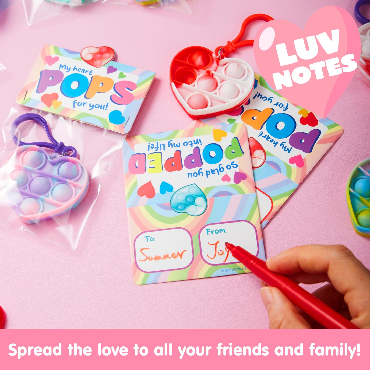 JOYIN 30 Pack Heart Pop Bubble Keychains with Valentines Cards – Classroom Gifts & Party Favors