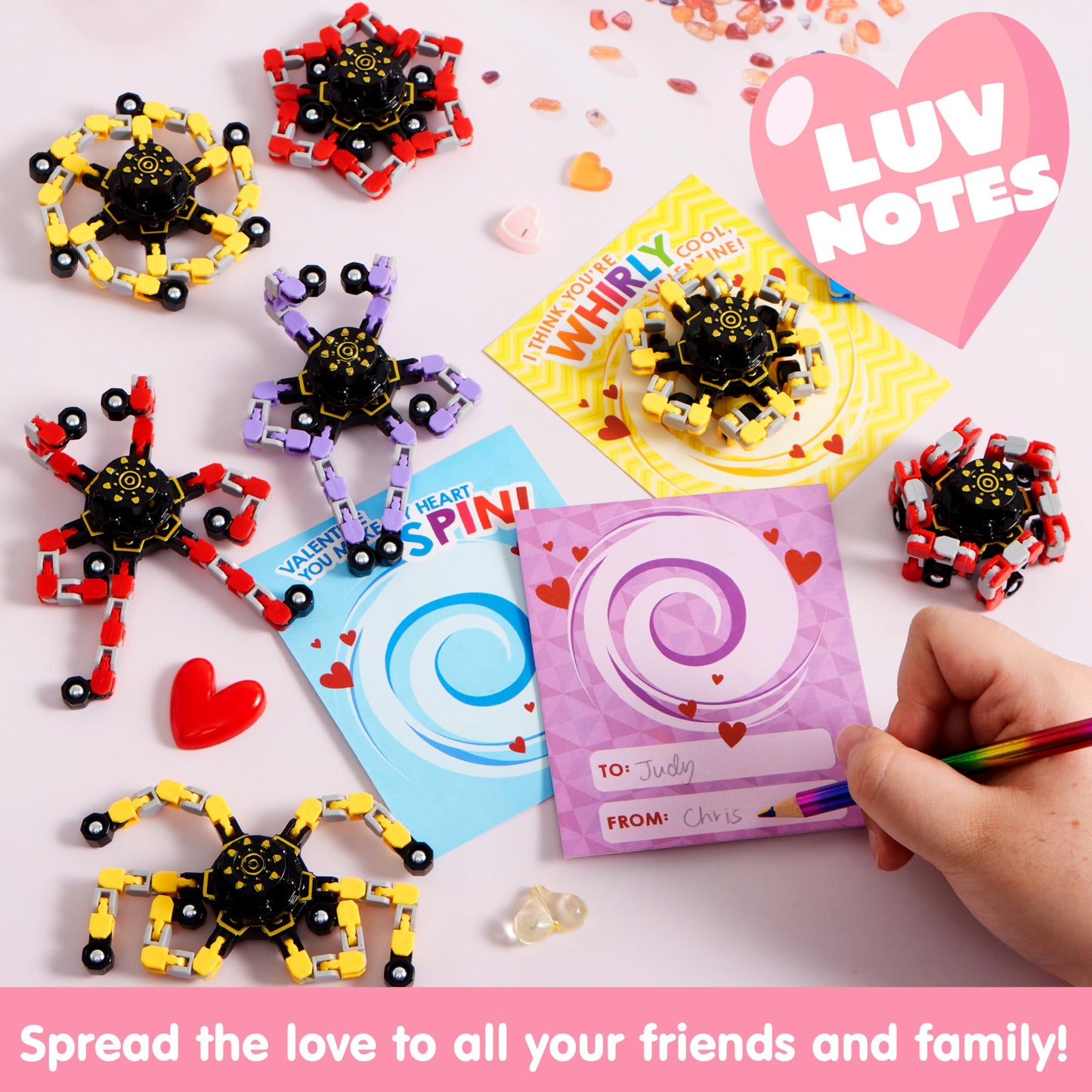 JOYIN 36-Pack Valentine's Gift Cards with Fidget Spinners – Deformable DIY Spinners for Kids