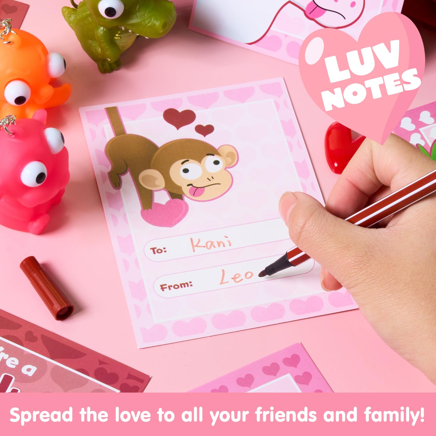 JOYIN 28 Pink Valentines Cards with Animal Popping Eyes Keychains – Gifts & Favors
