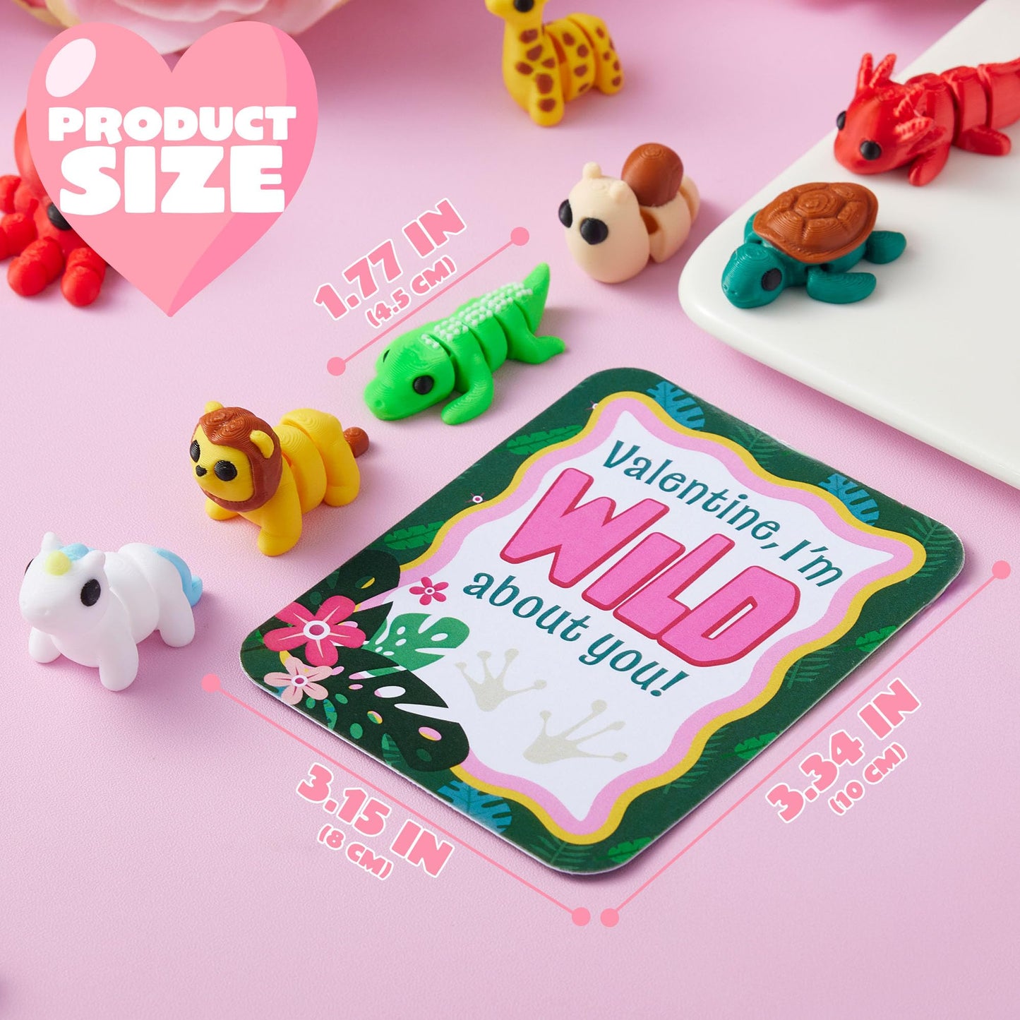JOYIN 28 Pcs 3D Printed Mini Animals with Valentine Cards | Fidget Toys & Classroom Gifts