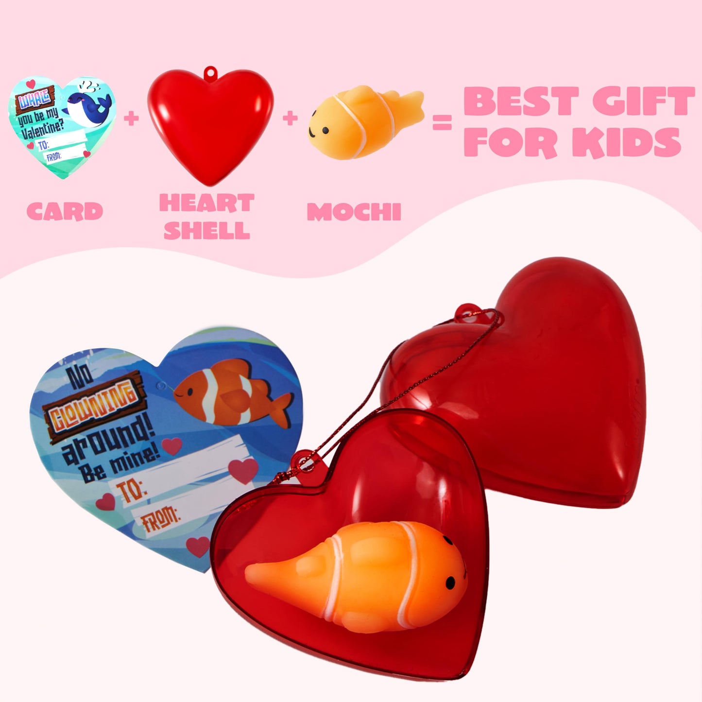 JOYIN 28-Pack Valentines Day Gifts for Kids | Sea Animals Mochi Squishy Toys & Heart Cards
