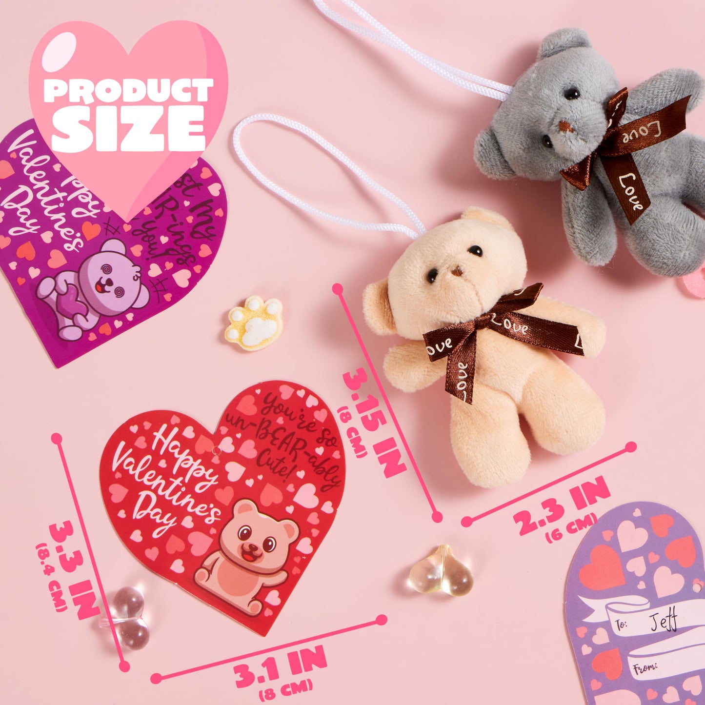 JOYIN 24-Pack Valentines Day Plush Bear Party Favors — 6 Colors, Cards & Bags | Classroom Gifts