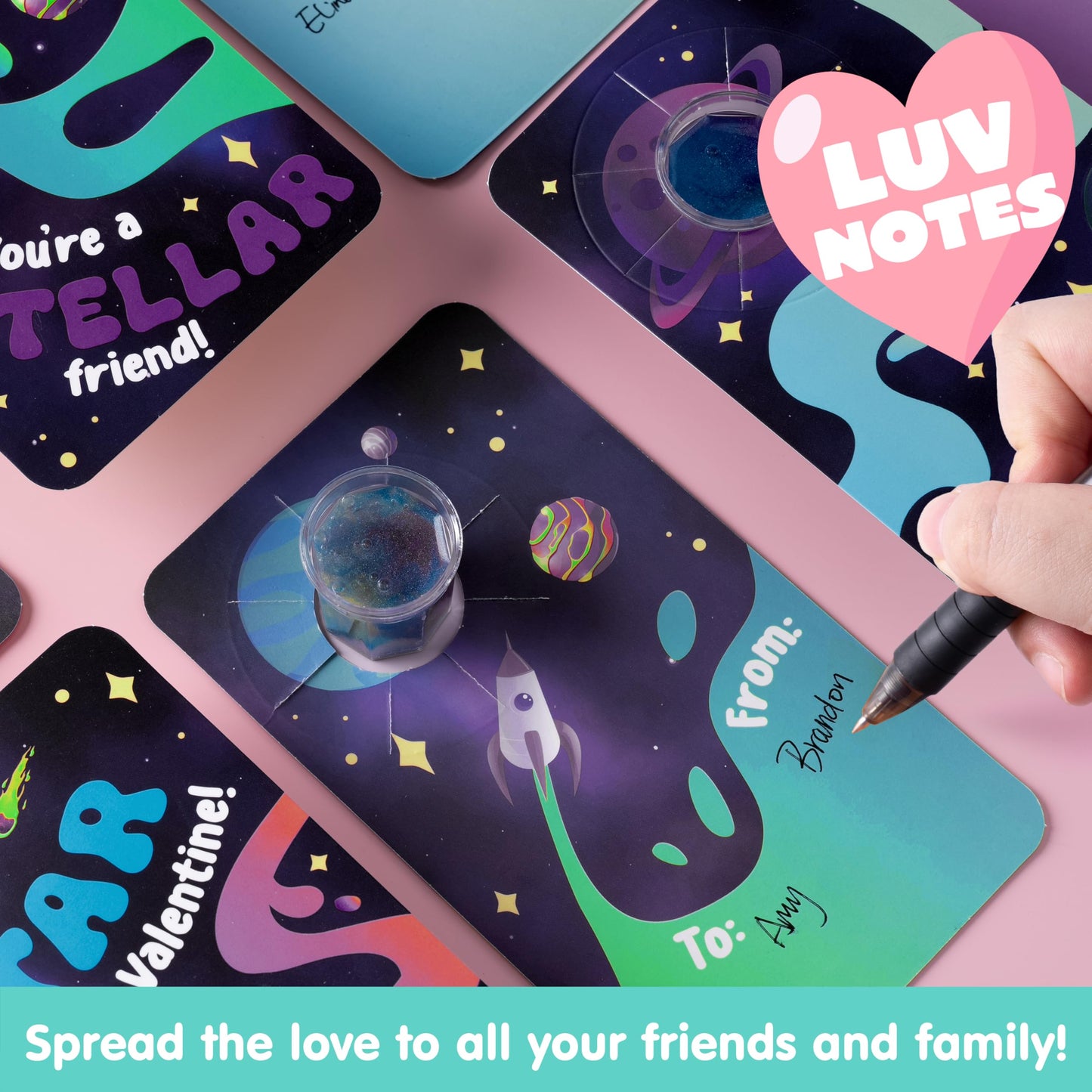 JOYIN 30 Pcs Valentine Gift Cards with Galaxy Slime – Kids' Fidget Toys & Classroom Prizes