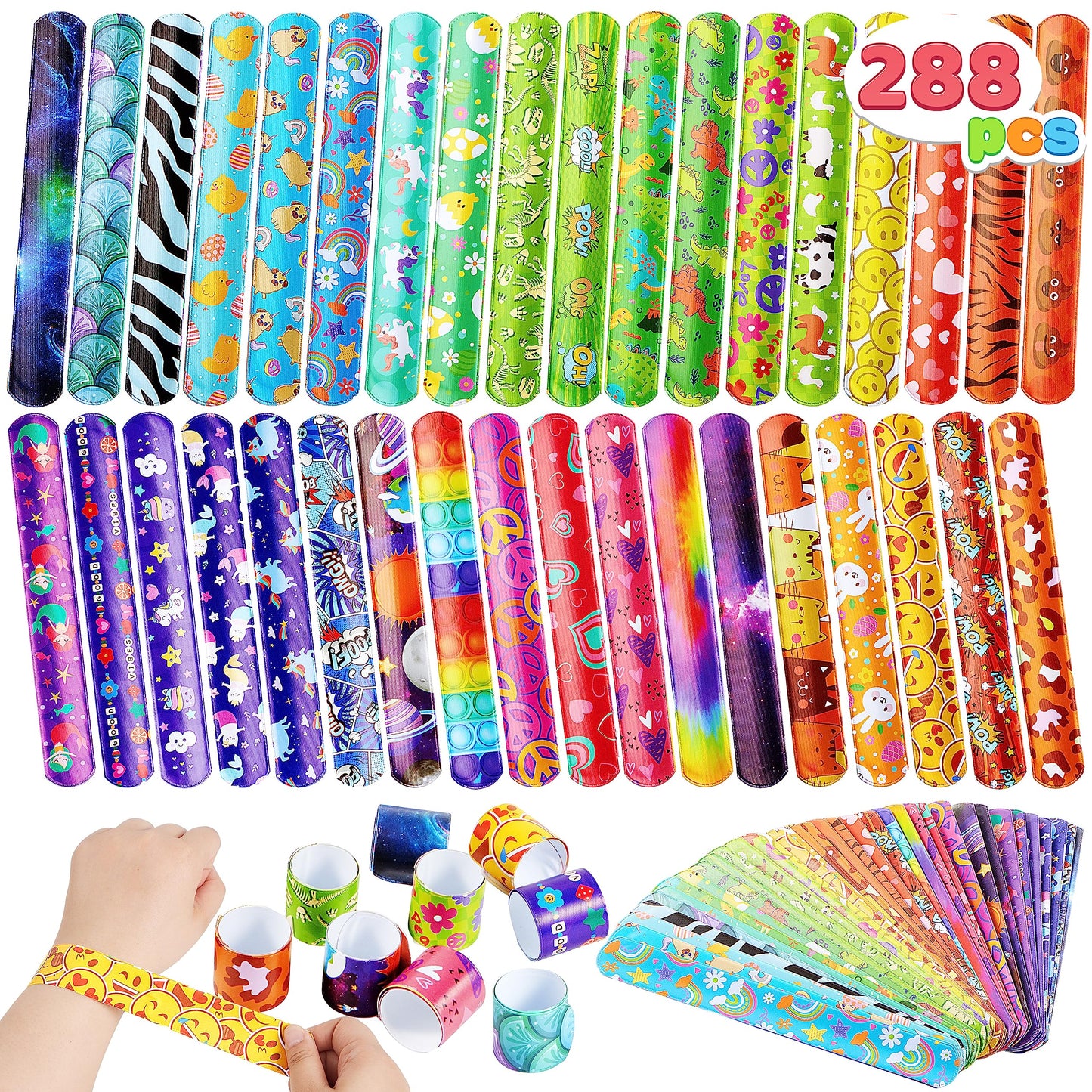 JOYIN 288 Pcs Valentine Slap Bracelets for Kids – 36 Designs, Party Favors