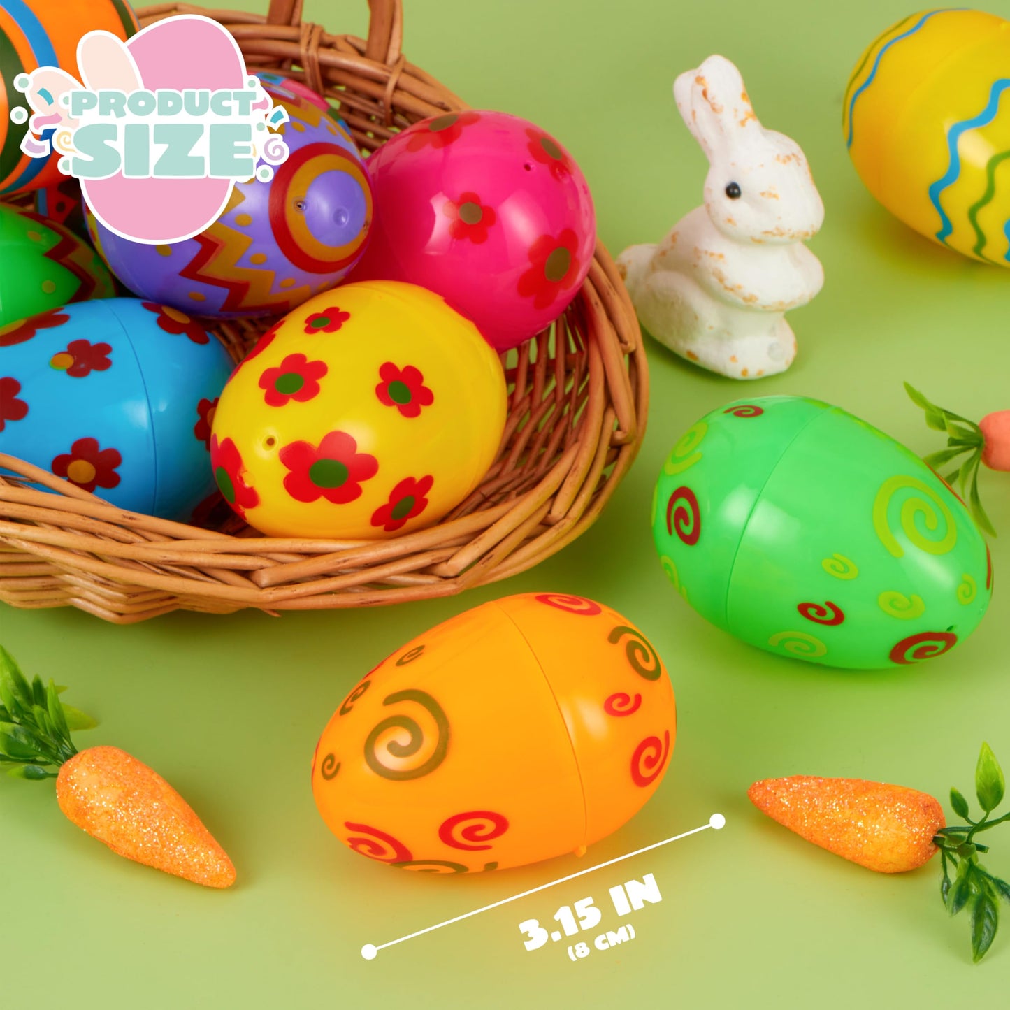 JOYIN 18-Pack Colorful Fillable Easter Eggs with Hinged Tops – 3.15-Inch Plastic Eggs for Easter Hunts and Party Favors