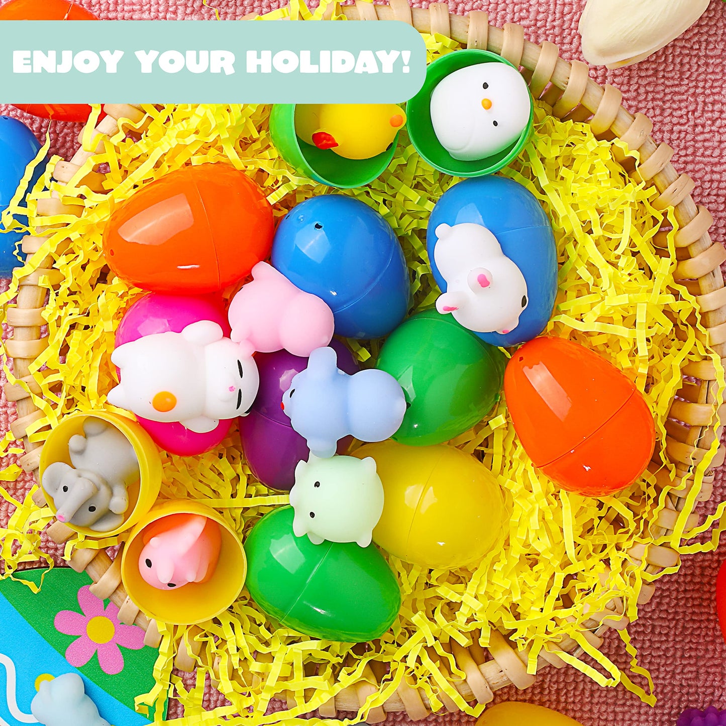 JOYIN 24 Pcs Easter Prefilled Eggs with Mochi Squishy Toys — Jumbo Eggs, Hinge Design, Party Favors & Basket Stuffers