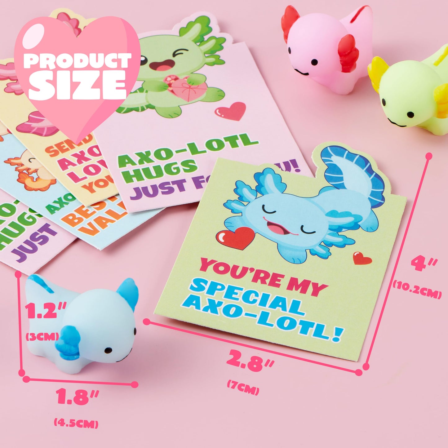 JOYIN 28 Packs Valentines Day Gifts for Kids — Axolotl Mochi Squishy Toys with Cards & Bags