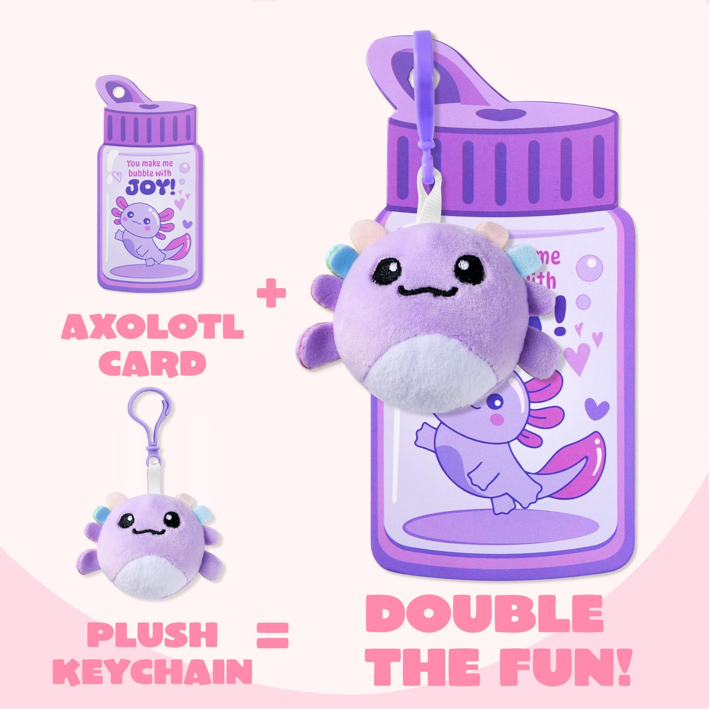 JOYIN 28 Pcs Valentine Axolotl Plush Keychains & Greeting Cards for Classrooms