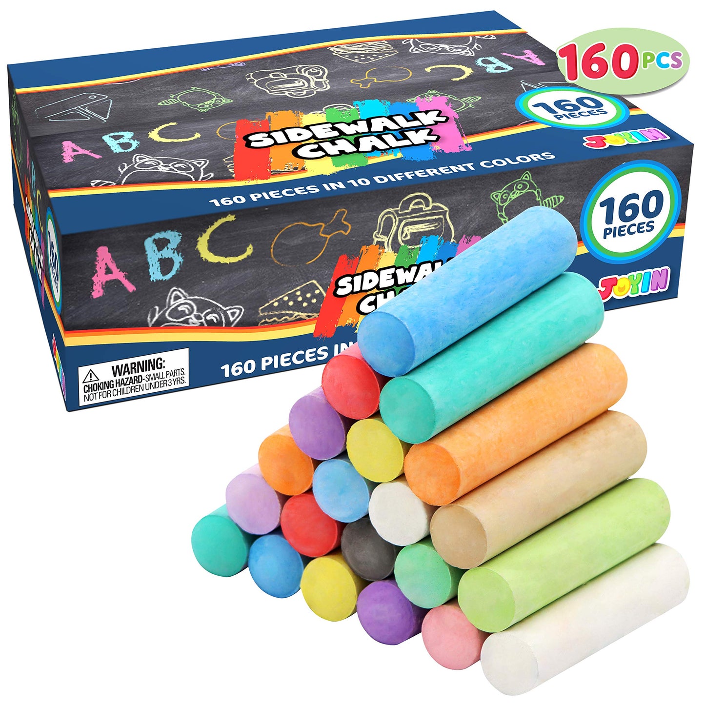 JOYIN 160 Pcs Sidewalk Chalks Set – Non-Toxic & Washable Outdoor Chalk for Kids