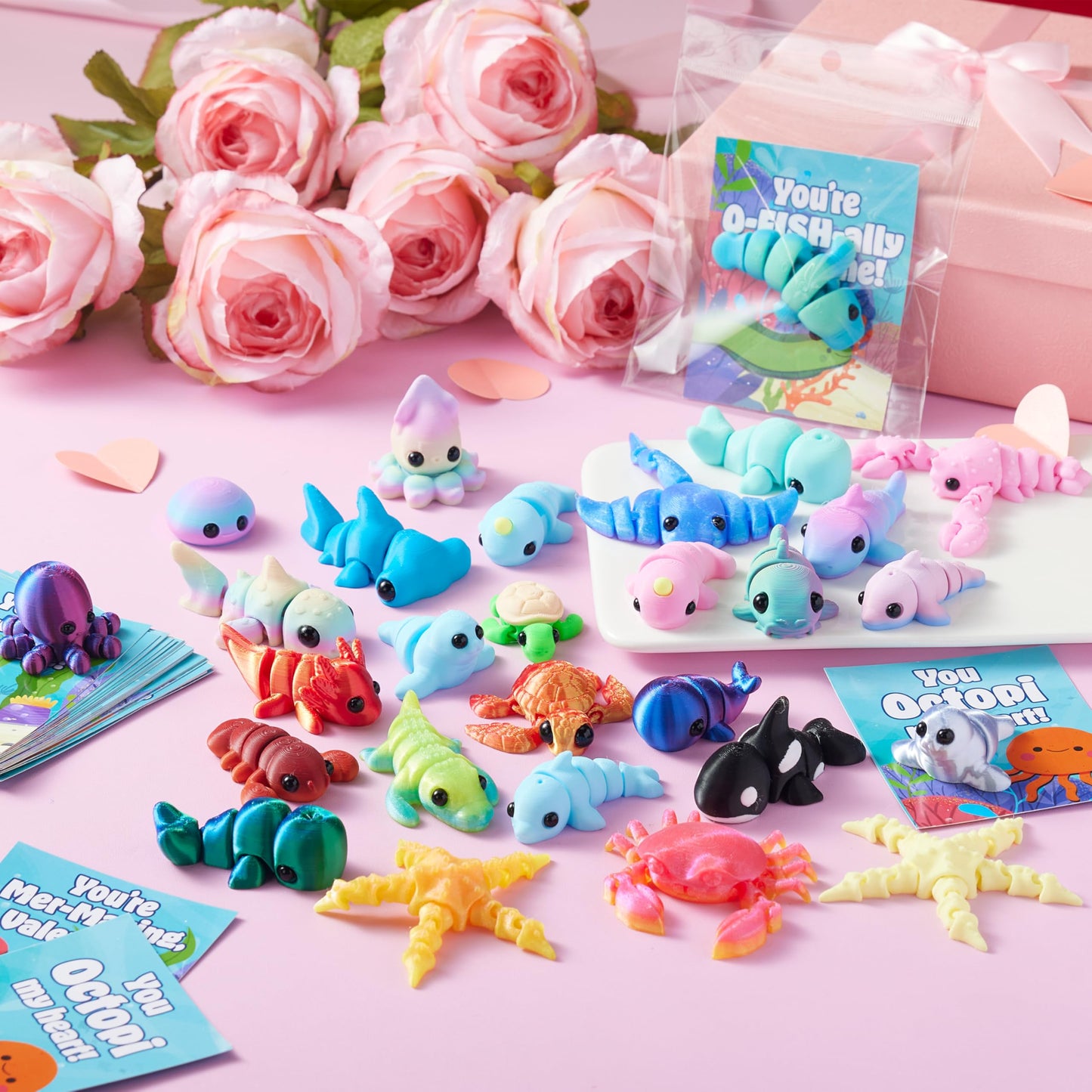 JOYIN 28Pcs Valentines Gift Cards with 3D Ocean Animals – Party Favors & Classroom Exchange