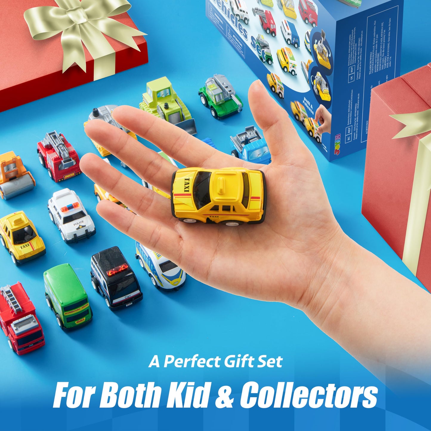 JOYIN 18 Pcs Pull-Back City Cars & Trucks Set — Friction-Powered Toys for Toddlers & Kids