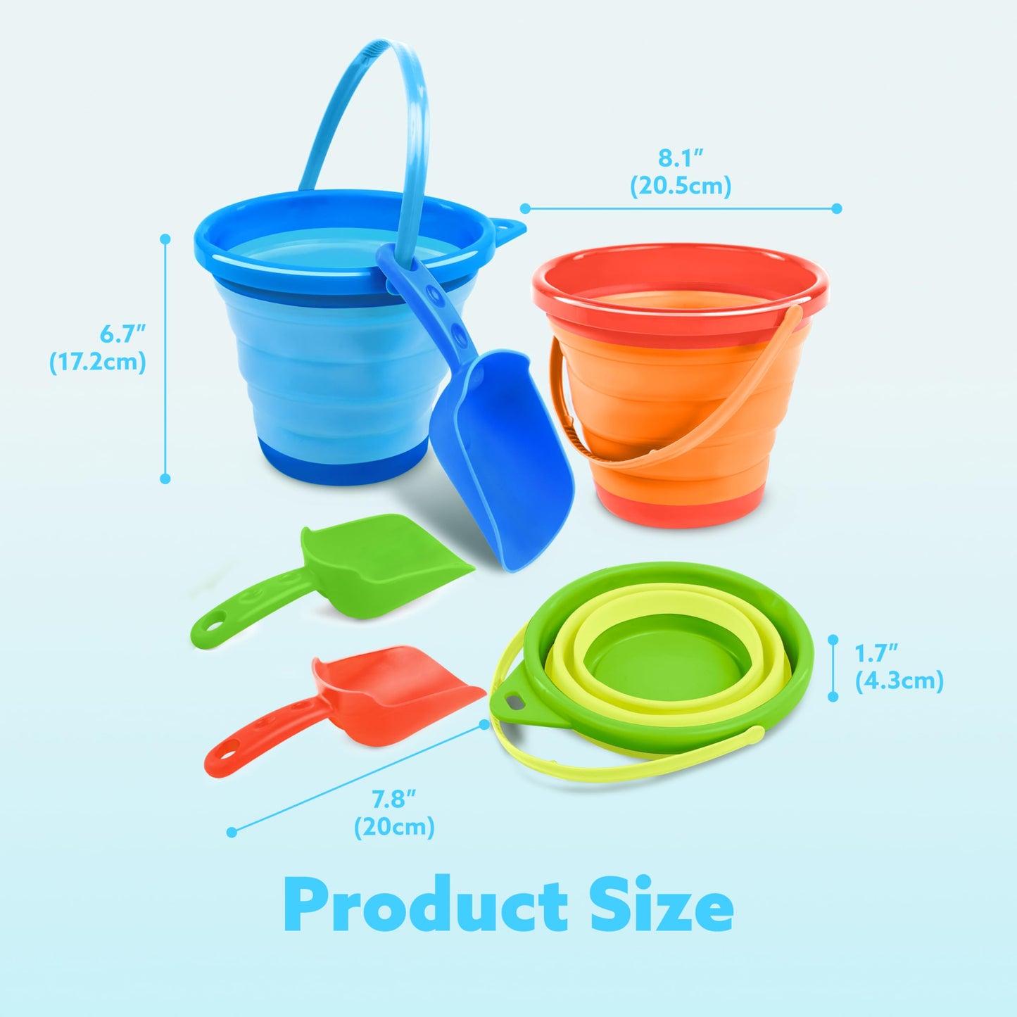 JOYIN 3-Pack Foldable Pail Buckets with Shovels & Mesh Bag | Collapsible Beach Buckets for Beach, Camping & More