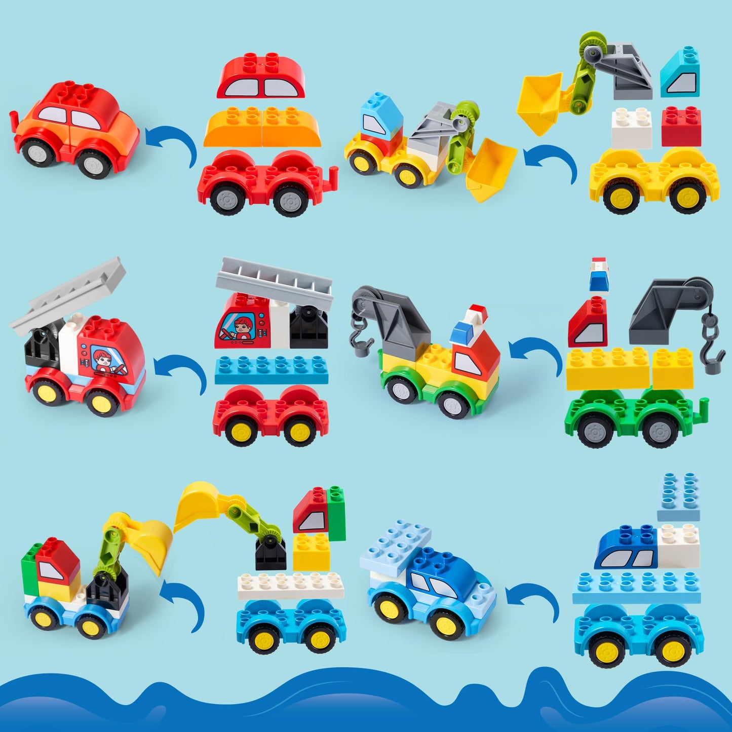 JOYIN 80Pcs Toddlers Car Building Blocks Set – 12 Vehicles, Build Your Own Toy Cars, Compatible with Brand Name Bricks